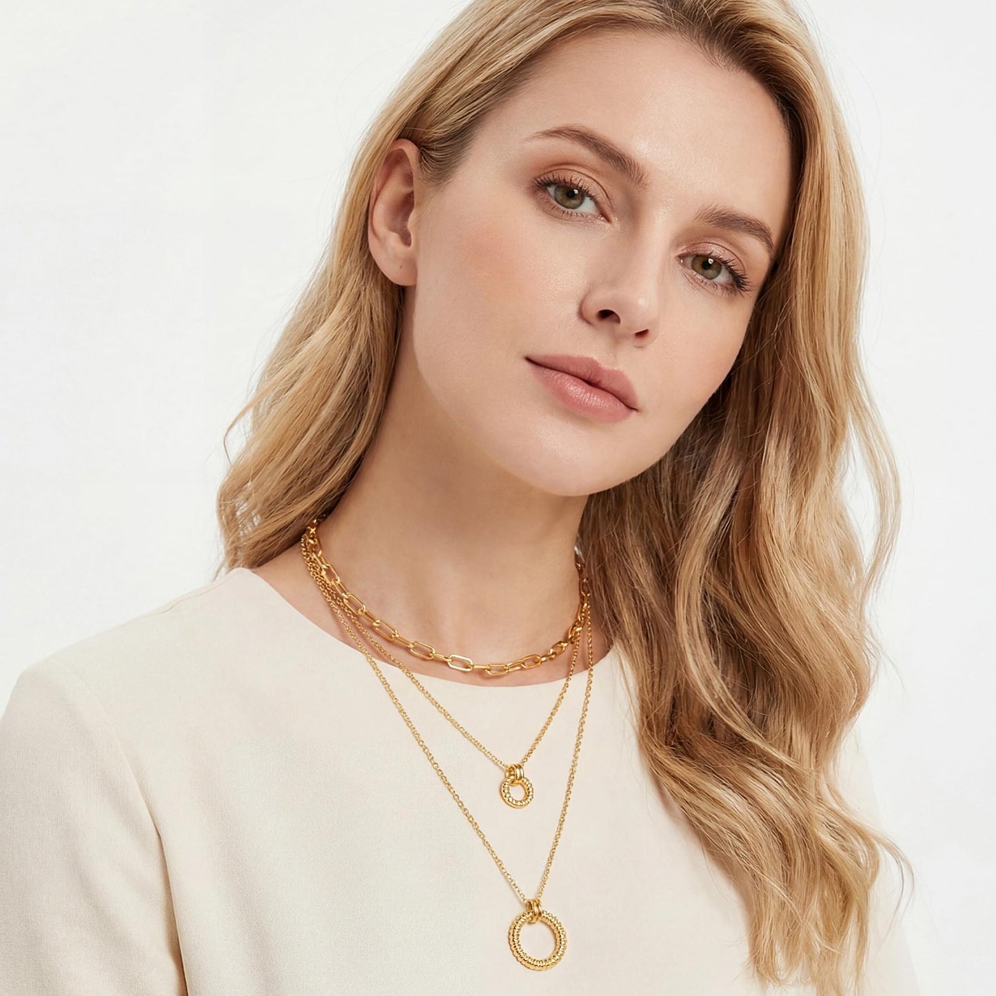 CUFELMU Gold Layered Necklace Set for Women 3 Pcs Chain Choker Circle Pendant Necklaces Trendy Stackable Jewelry Gift