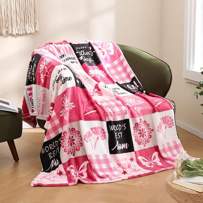 SOCHOW Giftable Throw Blanket for Mom, Super Soft and Cozy Gift for Birthday, Mother's Day from Daughter Son, Best Mom Ever Present Blanket, 50 x 60 inches, Pink