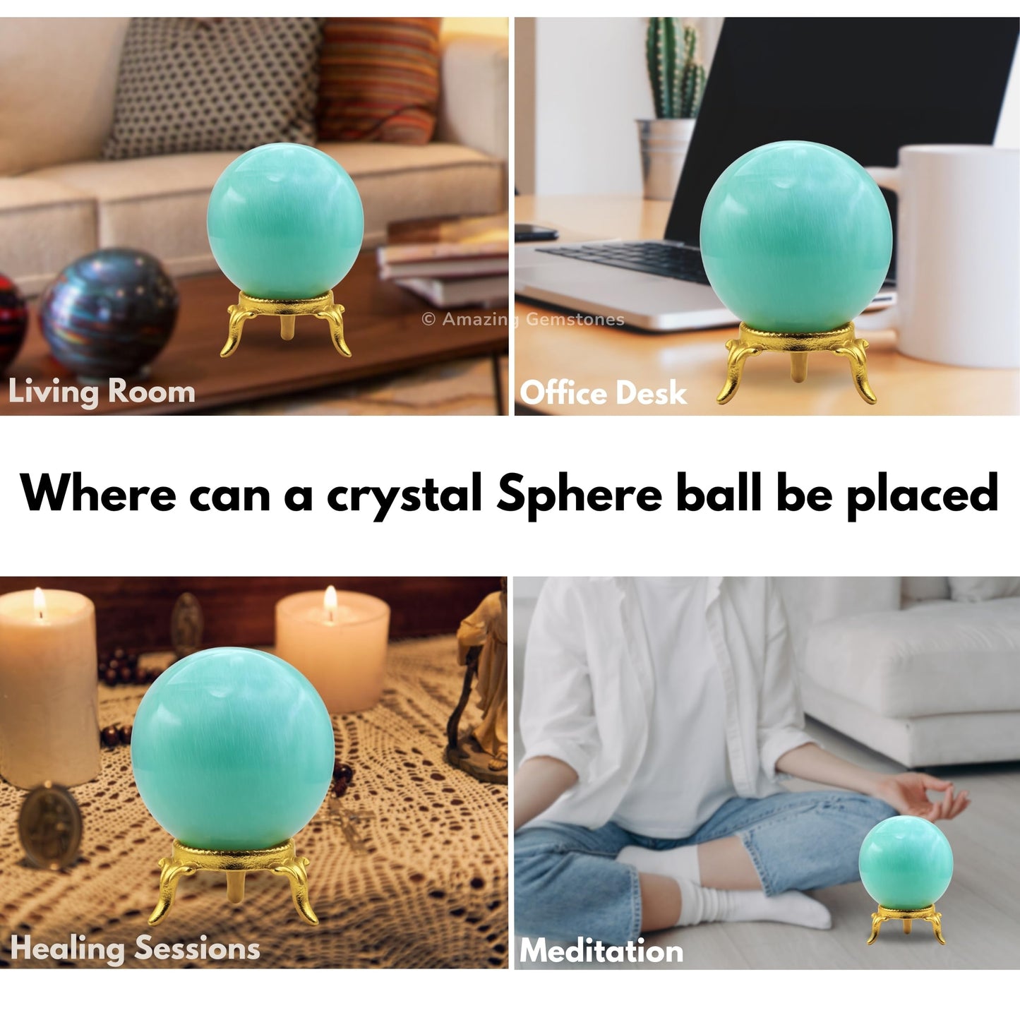 Amazing Gemstone Amazonite Crystal Ball with Stand - 2" Inches Crystal Sphere Meditation Balls for Witchcraft and Decorative Balls