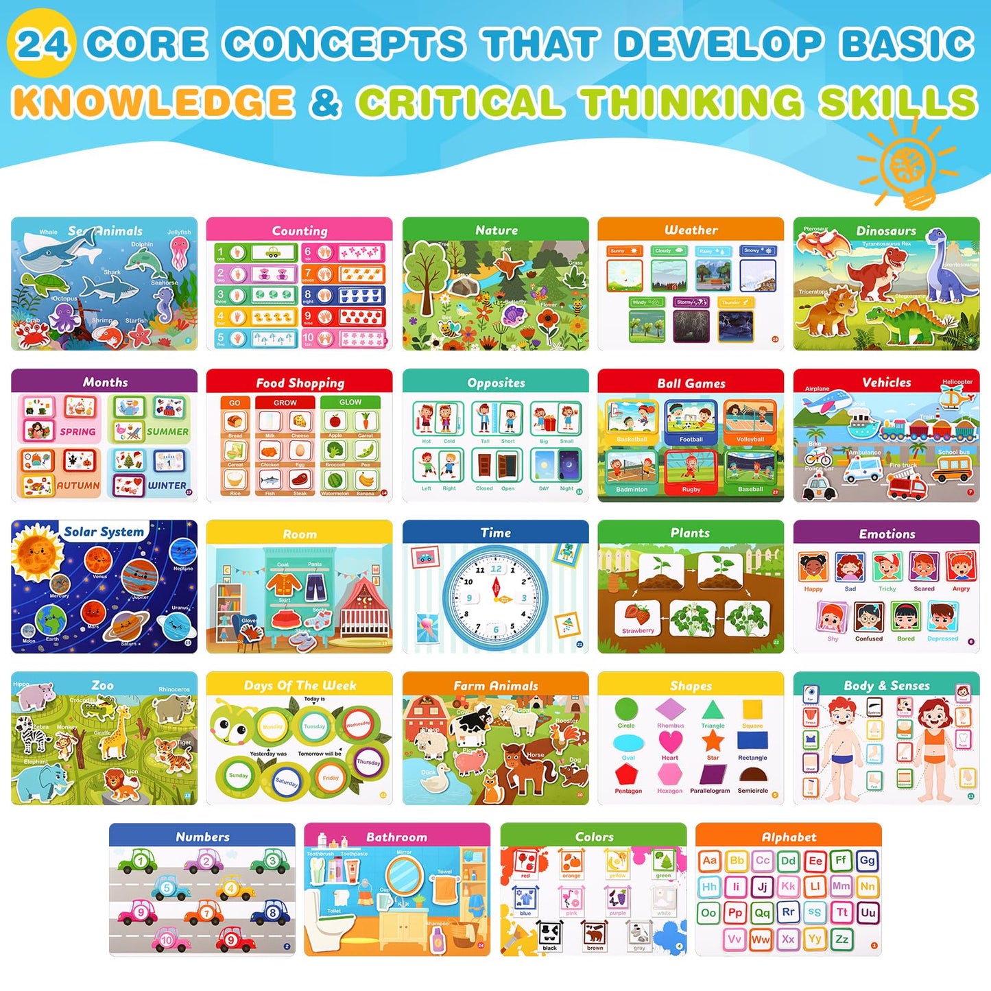 Fuutreo Montessori Busy Book for Toddlers 24 Themes Preschool Learning Binder with Stickers, Cognitive and Sensory Activities for Kids Ages 2-4 Educational Gift for Boys Girls with Gift Box Packaging