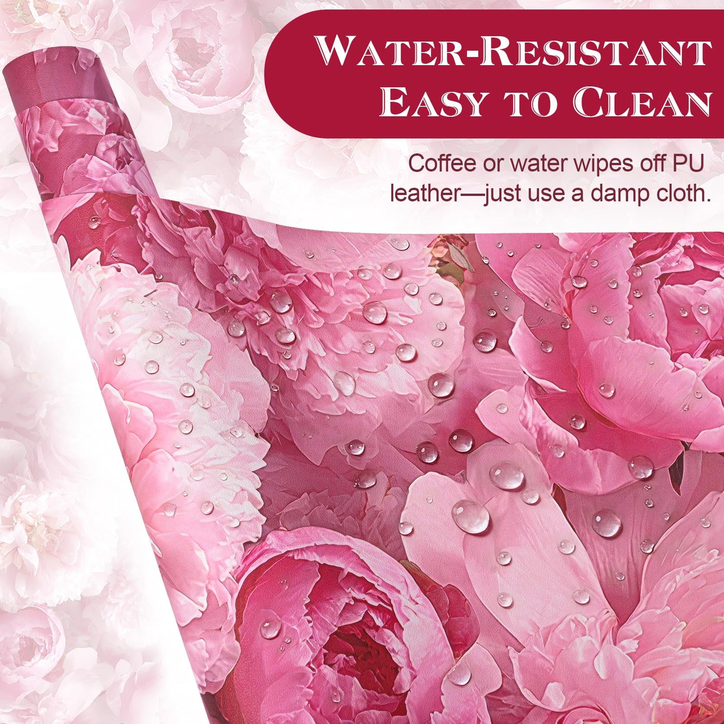 UGYAZX Desk Mat Desk Pad for Keyboard and Mouse, 31.5 x 15.7 in, Pink Peony Floral PU Leather Computer Protector, Non-Slip Base, Waterproof, Easy Clean for Office Gaming, Mouse Pad