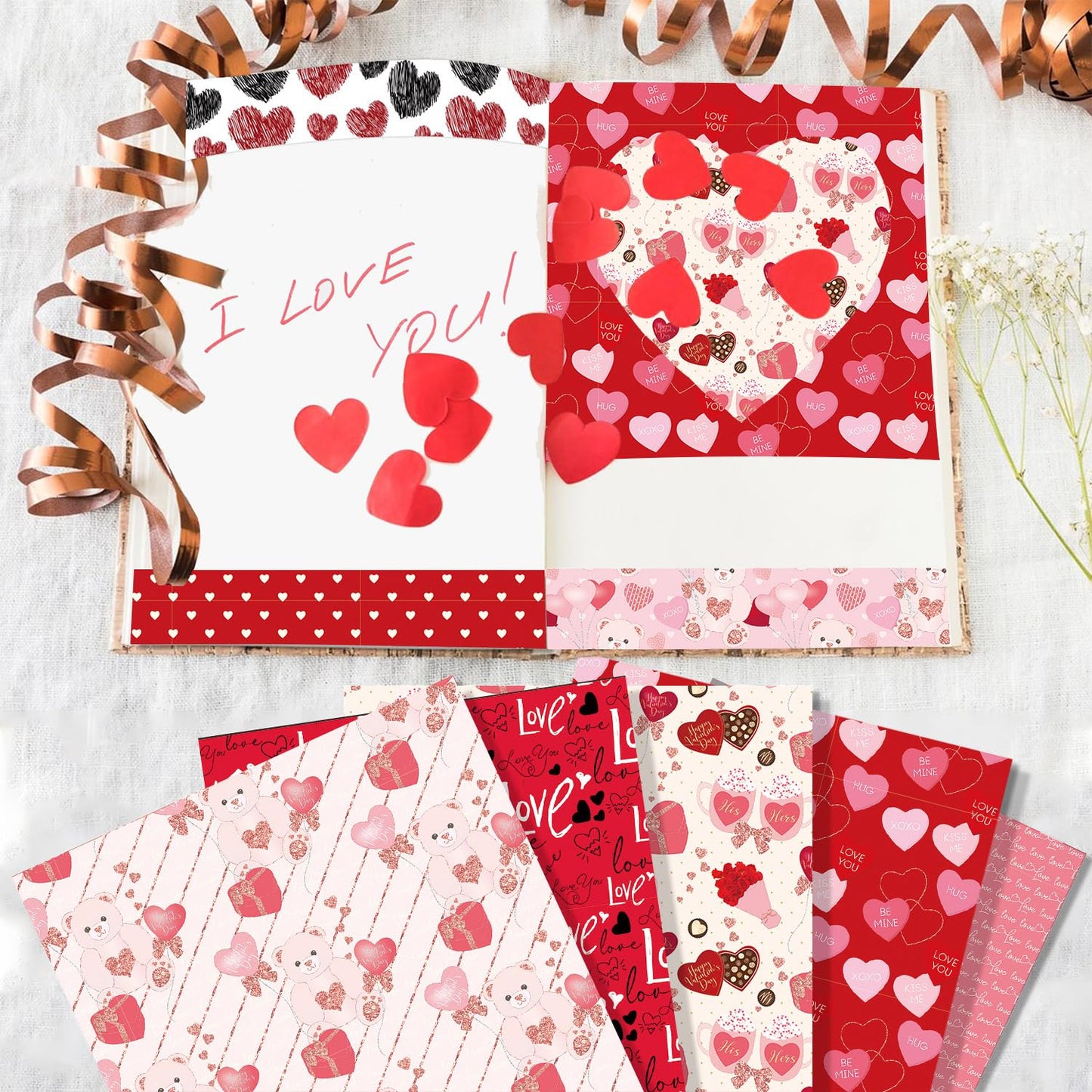Valentine's Day Scrapbook Paper Pad Pink Red Love Heart Patterned Paper 12×12，24 Sheets Scrapbook CardStock Papers Pad for Holiday Cardmaking DIY Origami Decorative Craft Papers.