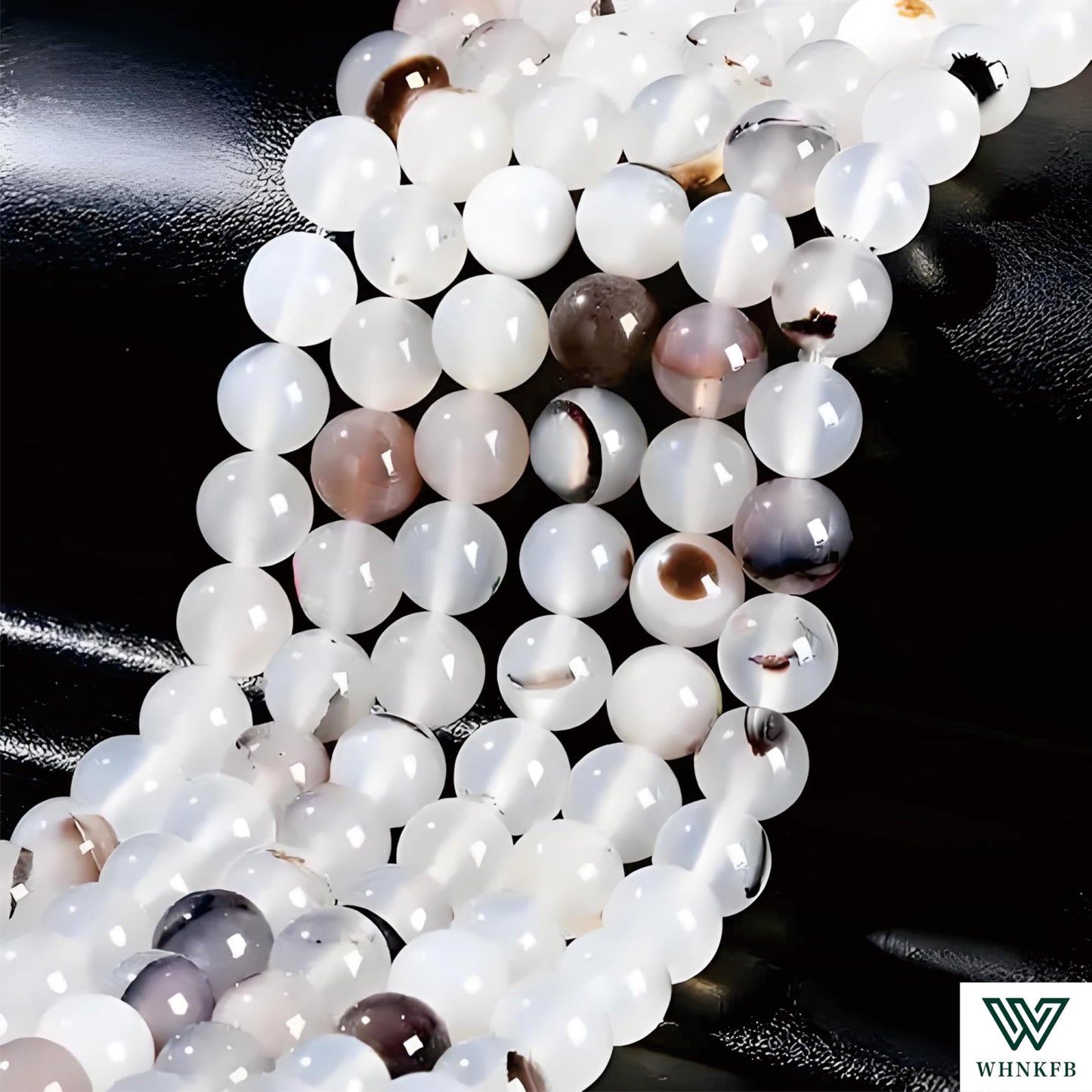WHNKFB 8mm 50PCS Natural Black Flower Agate Round Beads, Gothic Dendritic Loose Gemstone Beads for Jewelry Making Craft - 4mm 6mm 8mm 10mm Options with Free Elastic Cord