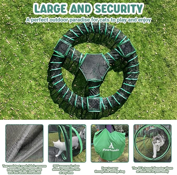 Pawtenda 10 in 1 Cat Tent &Enclosure Outdoor, Foldable Playpen with Tunnels