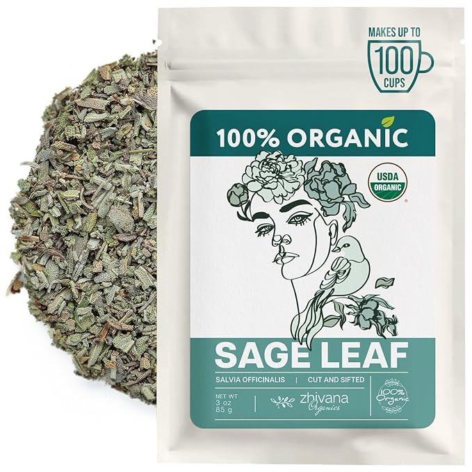Organic Sage Leaves (4 oz.) - Sage Tea Loose Leaf (Salvia officinalis) – Salvia Tea for Mind & Body Wellness - Focus and Clarity
