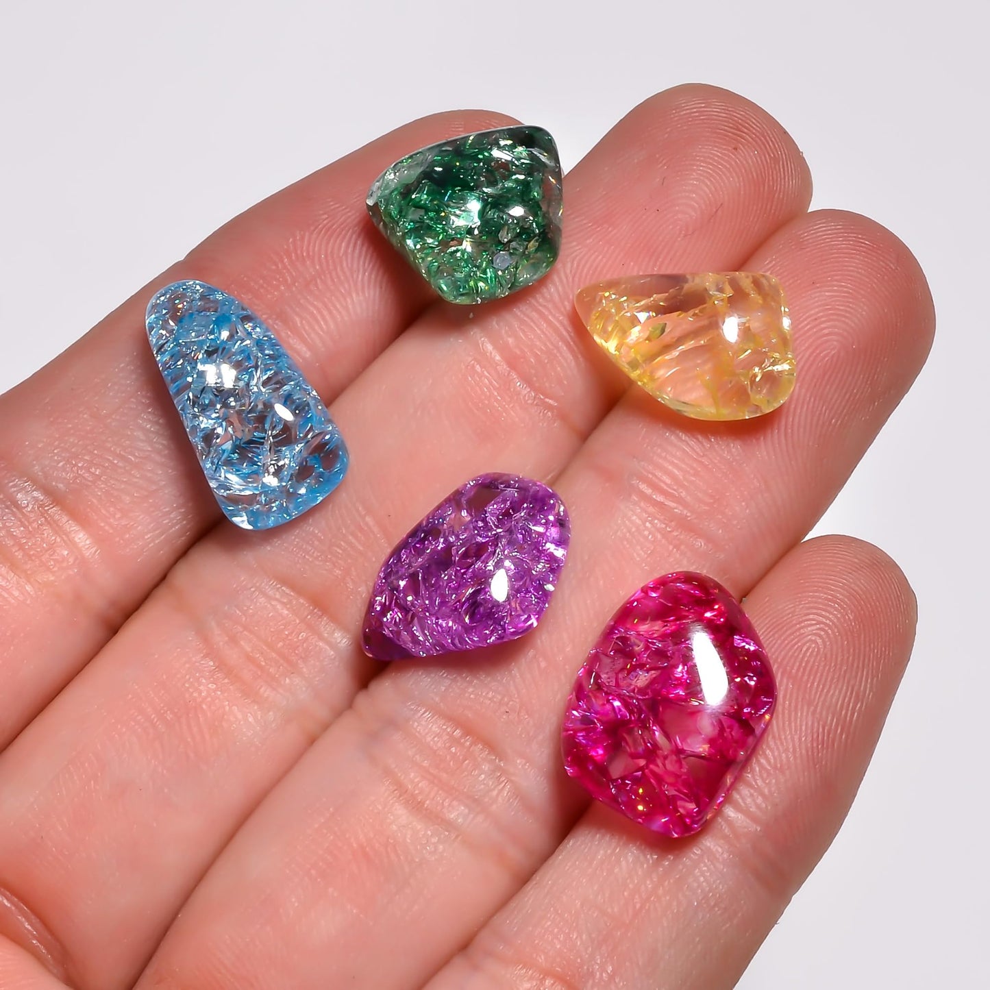 Yashee 5 PCS Natural Crackle Quartz, Mix Shape Tumble Loose Gemstone, Wholesale Bulk Cabochons, Jewelry Making Supply, Chakra Healing Stones, Wire Wrapping, DIY, Gem Collection