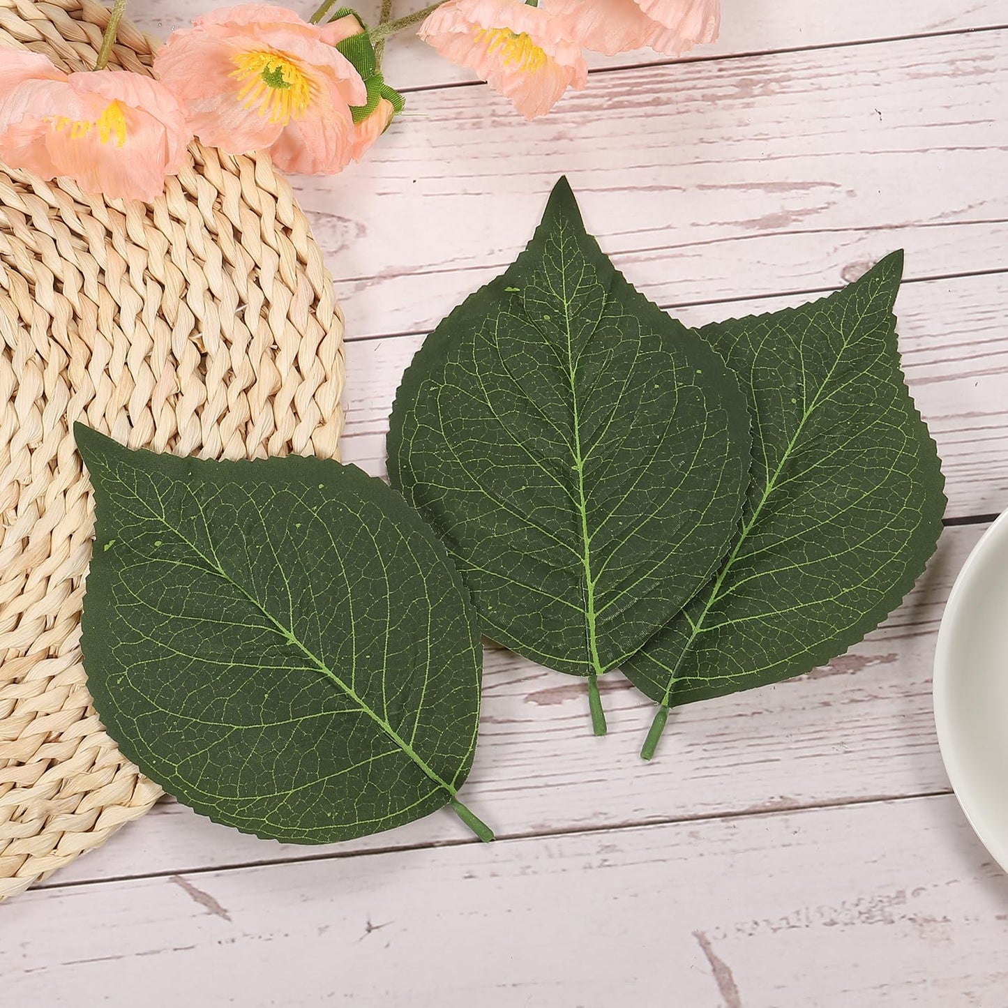 PATIKIL 6.3x3.9 Artificial Green Leaves, 60 Pcs Bulk Greenery for Wedding Bouquets Wreaths Decor, Fake Hydrangea Leaves