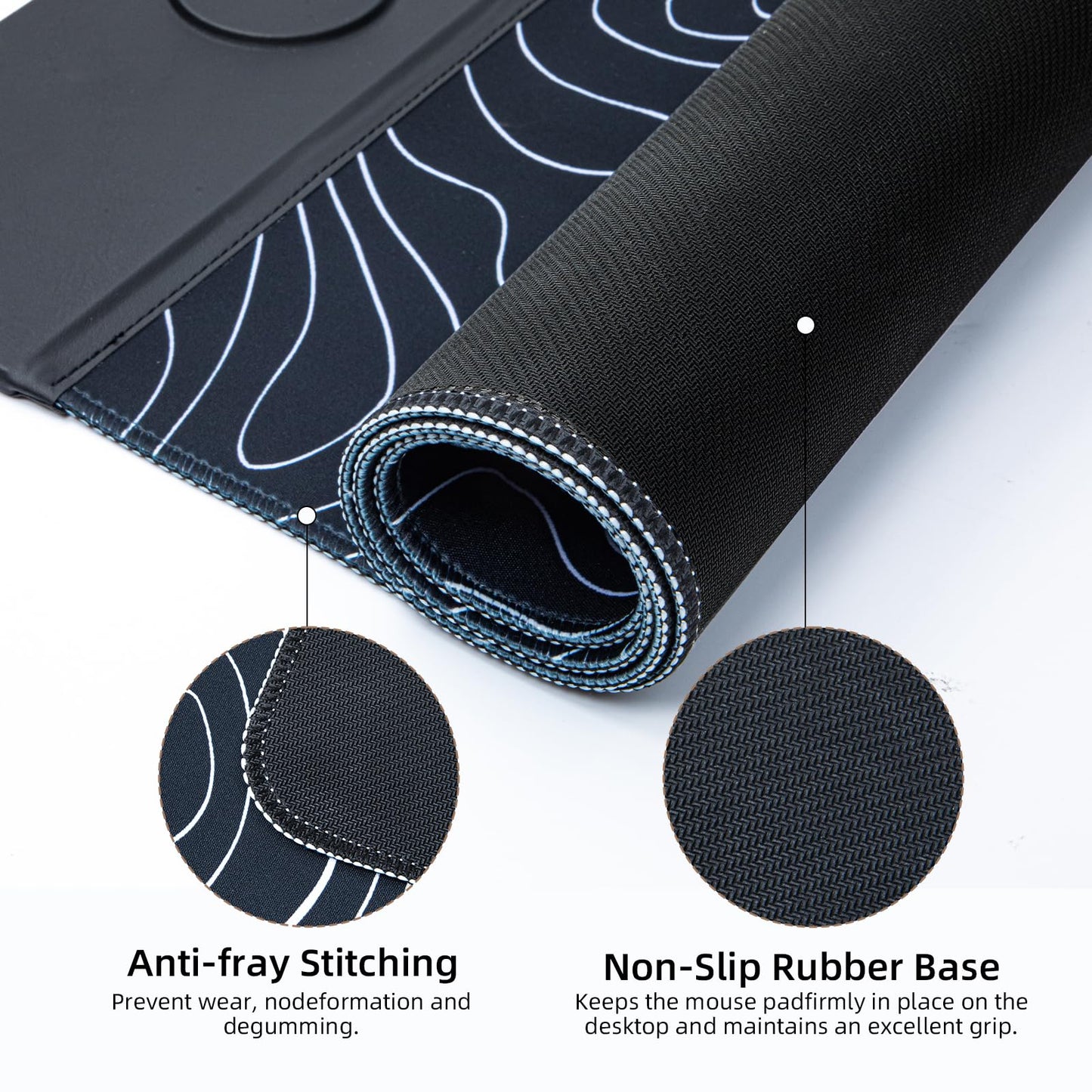 VOVIPO 3 in 1 Wireless Charging Mouse Pad, Gift for Dad/Office Manager,Wireless Charger Compitable with iPhone/Watch/airpods. Wireless Charging Desk Mat 90 x 40cm,Black Topographic Computer Desk Pad