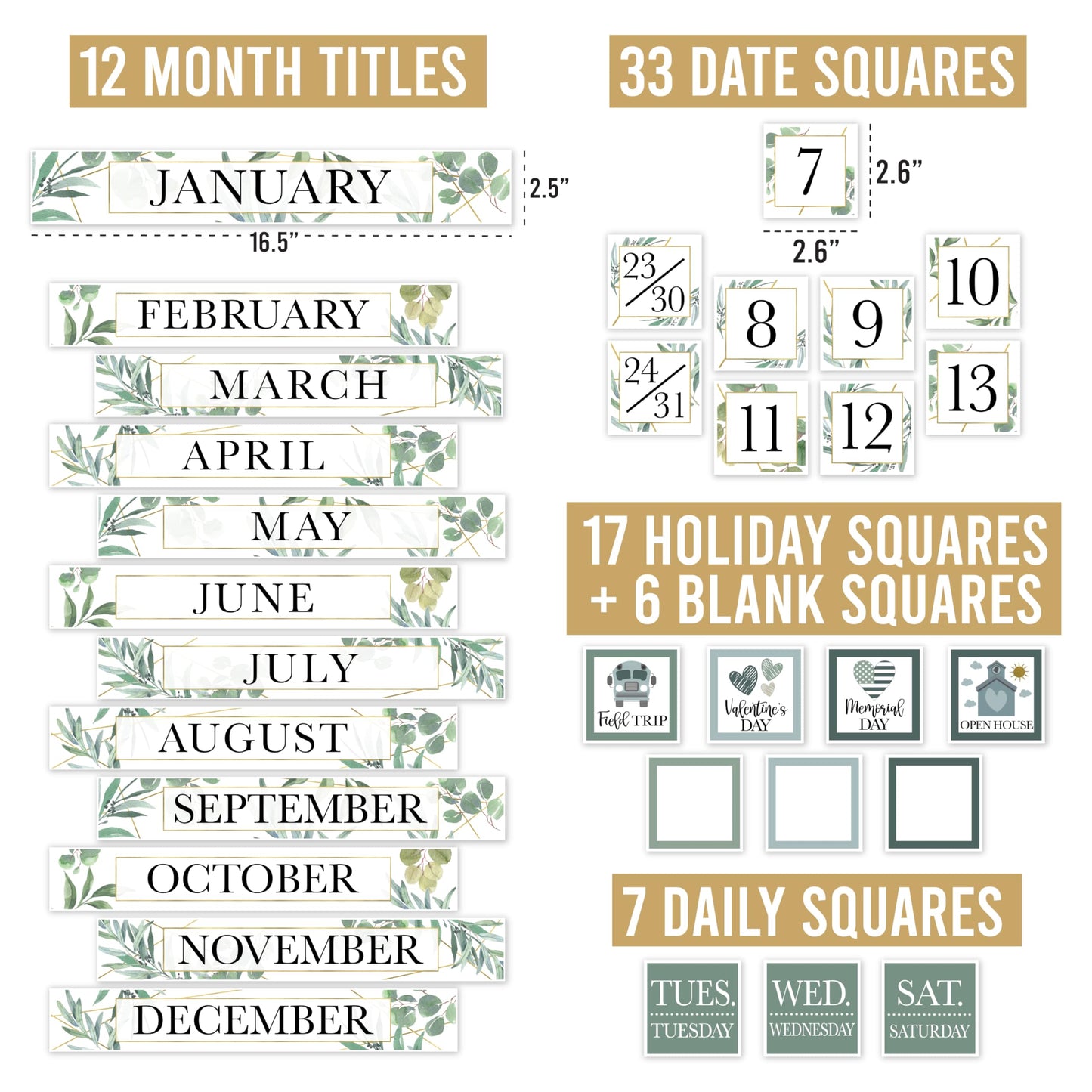 Hadley Designs Classroom Calendar Set Bulletin Board Decorations - Greenery School Calendar for Classroom Decor, Kindergarten Preschool Elementary Teacher Must Haves, Homeschool & Daycare Essentials