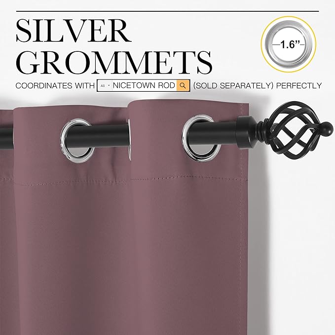 NICETOWN Dry Rose Room Darkening Curtains for Kitchen, Set of 2, 42 inches Wide by 78 inches Long, Window Treatment Thermal Insulated Solid Grommet Room Darkening Curtains/Drapes for Bedroom
