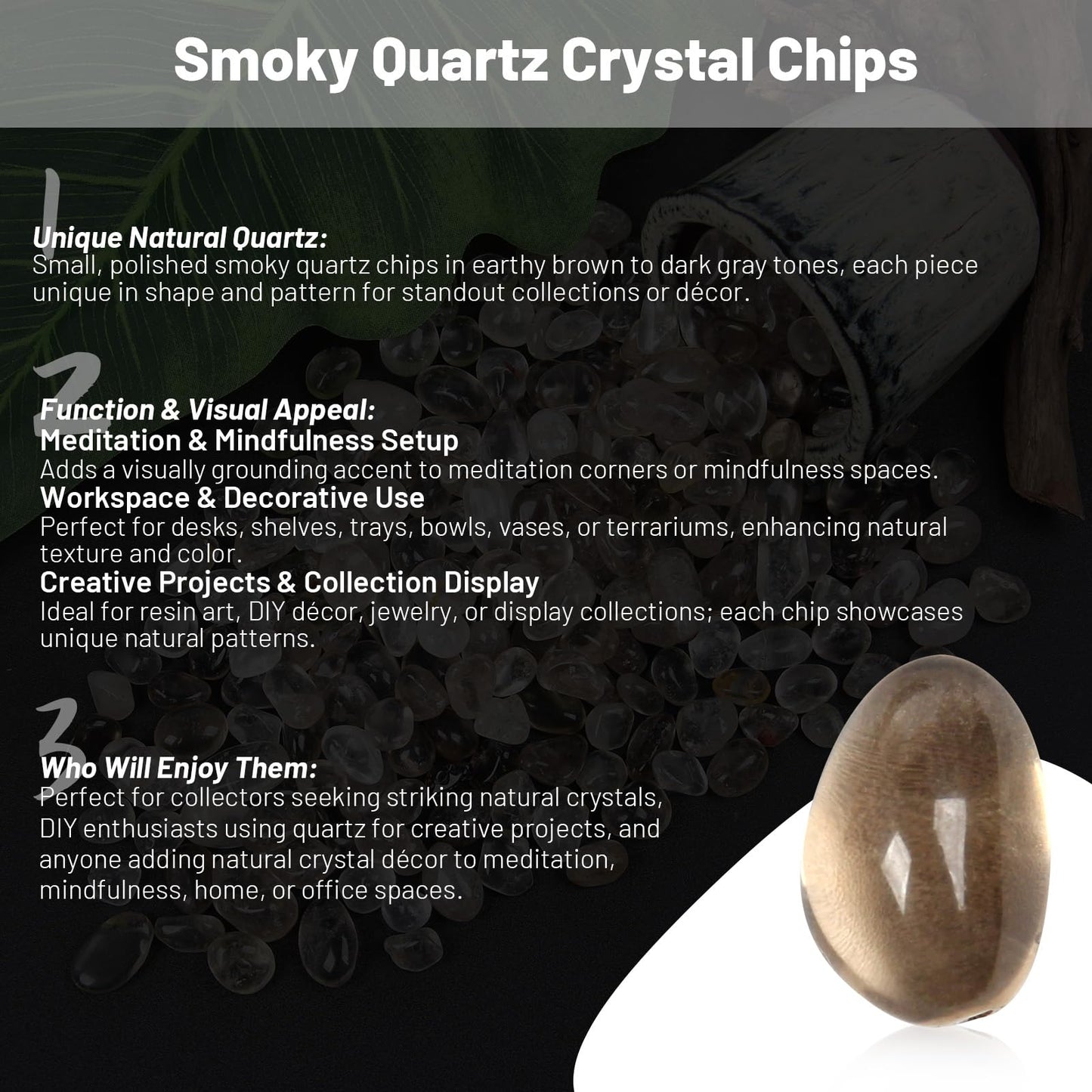 1.1lb Natural Crushed Smoky Quartz Crystal Tumbled Chips-Healing Crystals Chips Bulk, Crushed Crystal Gemstones for Crafts, Beautiful Package for Gift (Smoky Quartz)