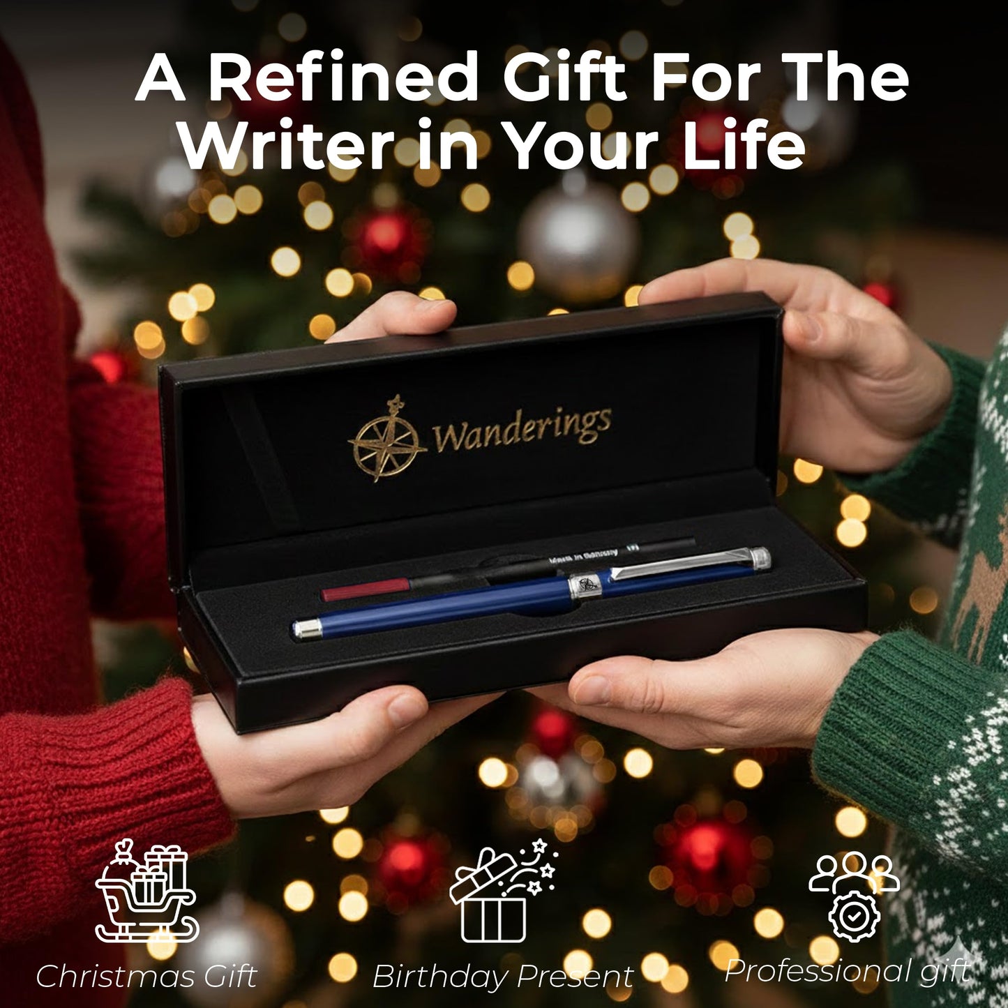 WANDERINGS Premium Rollerball Pen with German Ink – Perfectly Balanced for a Superb Writing Experience, Chrome Accents – Blue Breeze - Includes a Schmidt Refill in a Giftable Presentation Case