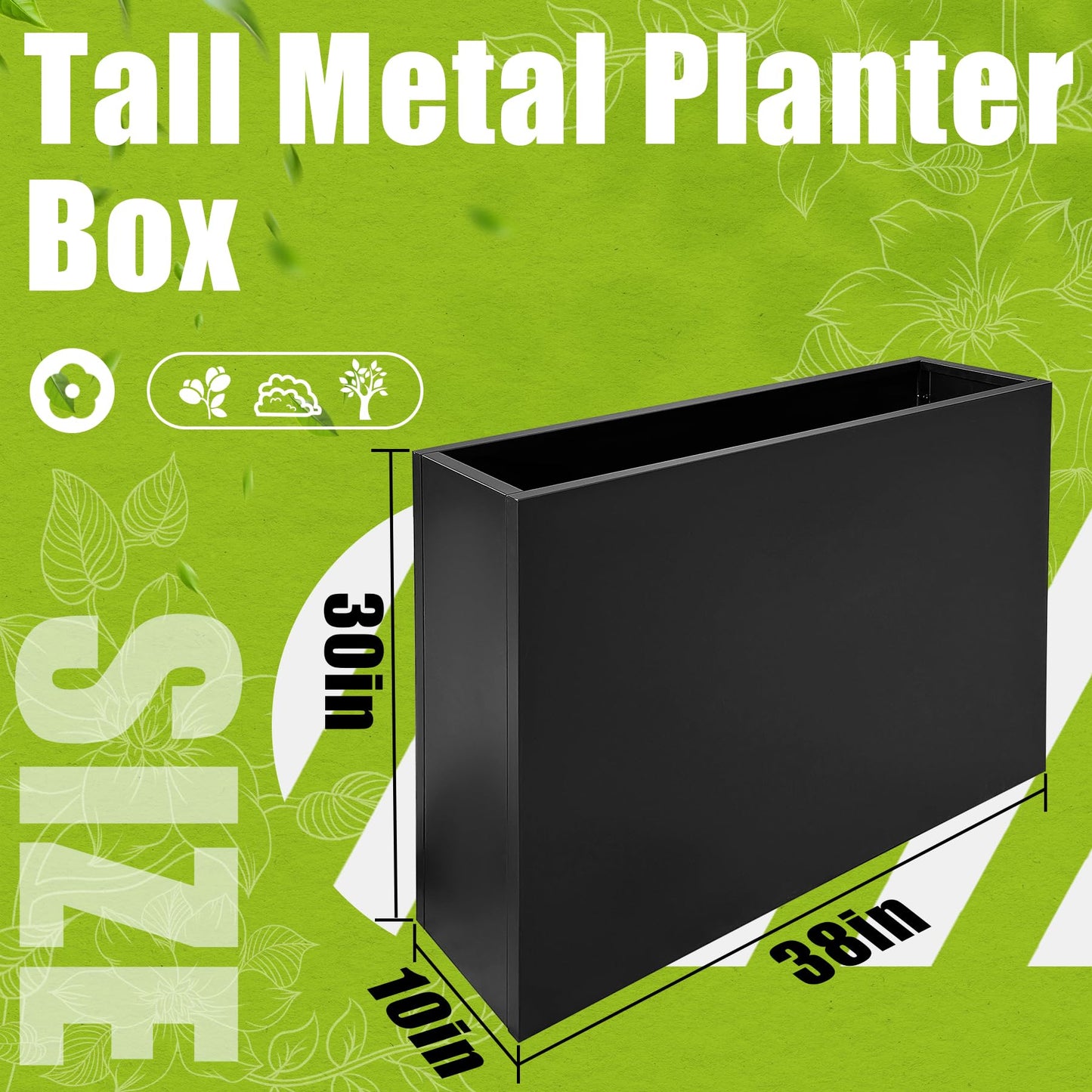 Fsehyue Metal Planter Box 38" x 10" x 30" Large Rectangular Planter Heavy Duty Galvanized Steel Tall Plant Boxes with Insert Shelf and Drainage Holes for Outdoor Patio Yard Garden Porch Terrace
