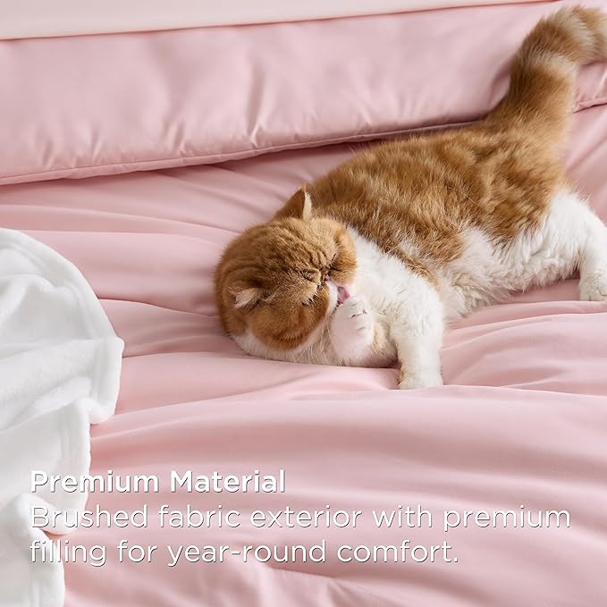 Bedsure King Comforter Set Pink, 8 Pieces Prewashed King Size Bed in a Bag with Soft Fleece Bed Blanket, Down Alternative Bedding Set for All Seasons, Sheets, Pillowcases & Shams