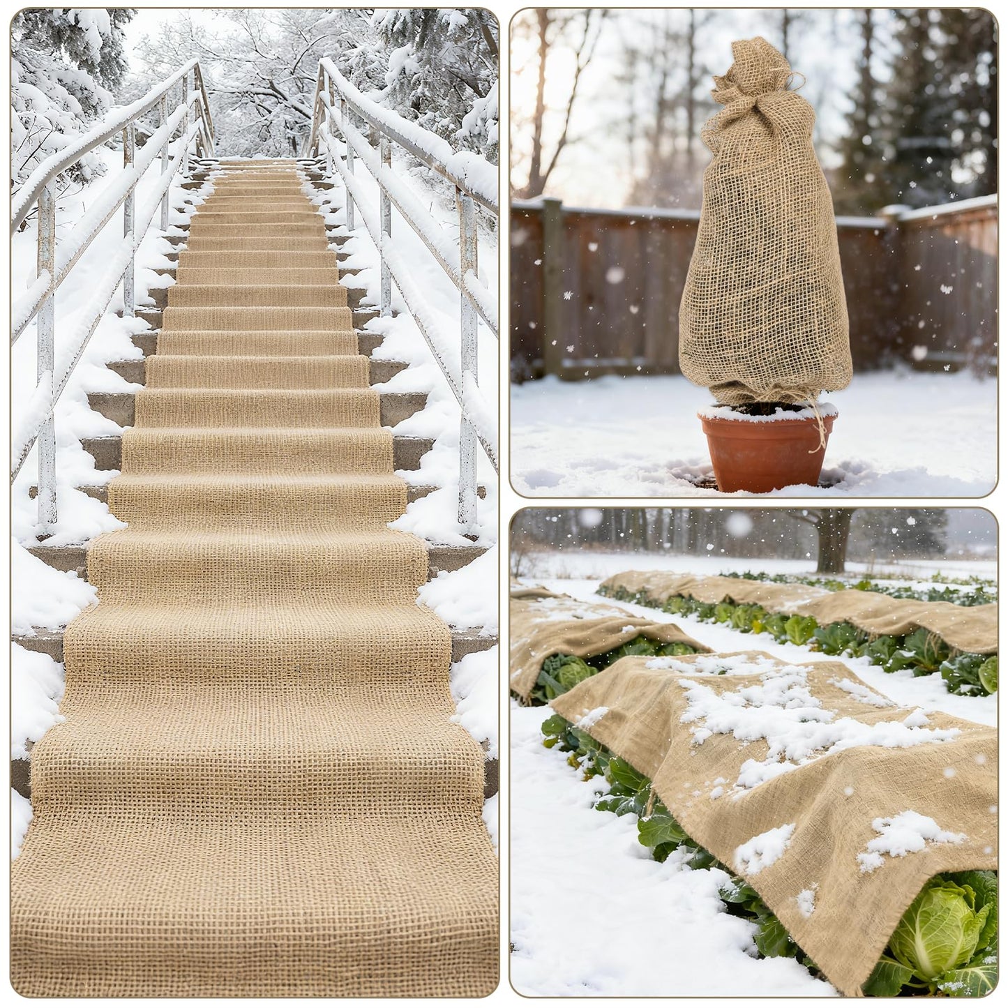 Whmayai 40" x 100 Ft Natural Burlap Fabric Roll with 4 Free Jute Twines - Garden Burlap Wrap for Trees, Winter Plant Protection, Weed Barrier, Raised Bed Liners, Craft & Aisle Runner