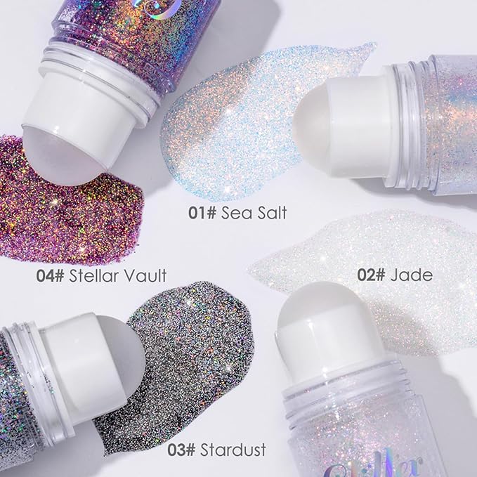 Erinde Holographic Body Glitter Gel, Roll-On Face Hair Glitter for Mermaid Makeup Festival Party Rave Accessories, Chunky Sequins Chameleon Shimmer Christmas Makeup for Women Girls, 02 Sparkling Pink