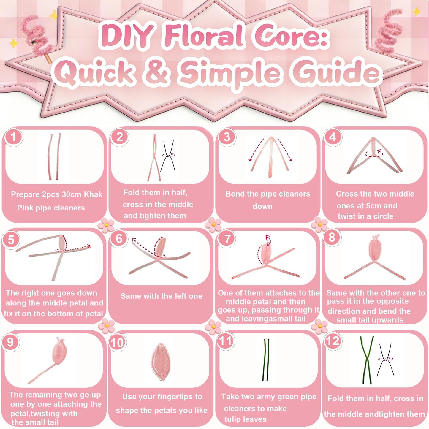 ZFTFZ 500+ Pcs Pink Pipe Cleaners Craft, Premium Chenille Stems Flower Making Kit with Wrapping Paper & Floral Tape, DIY Tulip Rose Bouquet Arts and Crafts Supplies for Adults Beginners Gifts