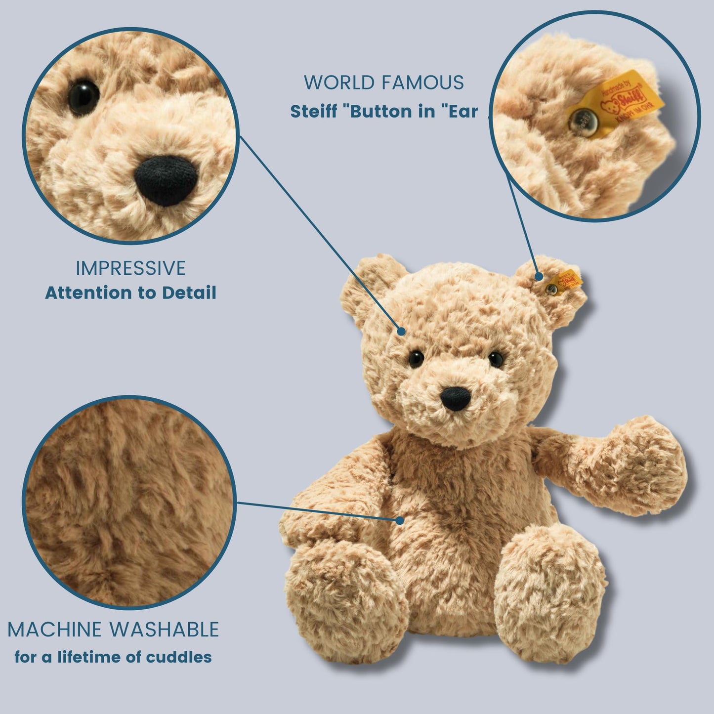 Steiff Jimmy Teddy Bear – Soft Cuddly Friends, Premium Plush Stuffed Animal Toy for Kids (Light Brown, 16")