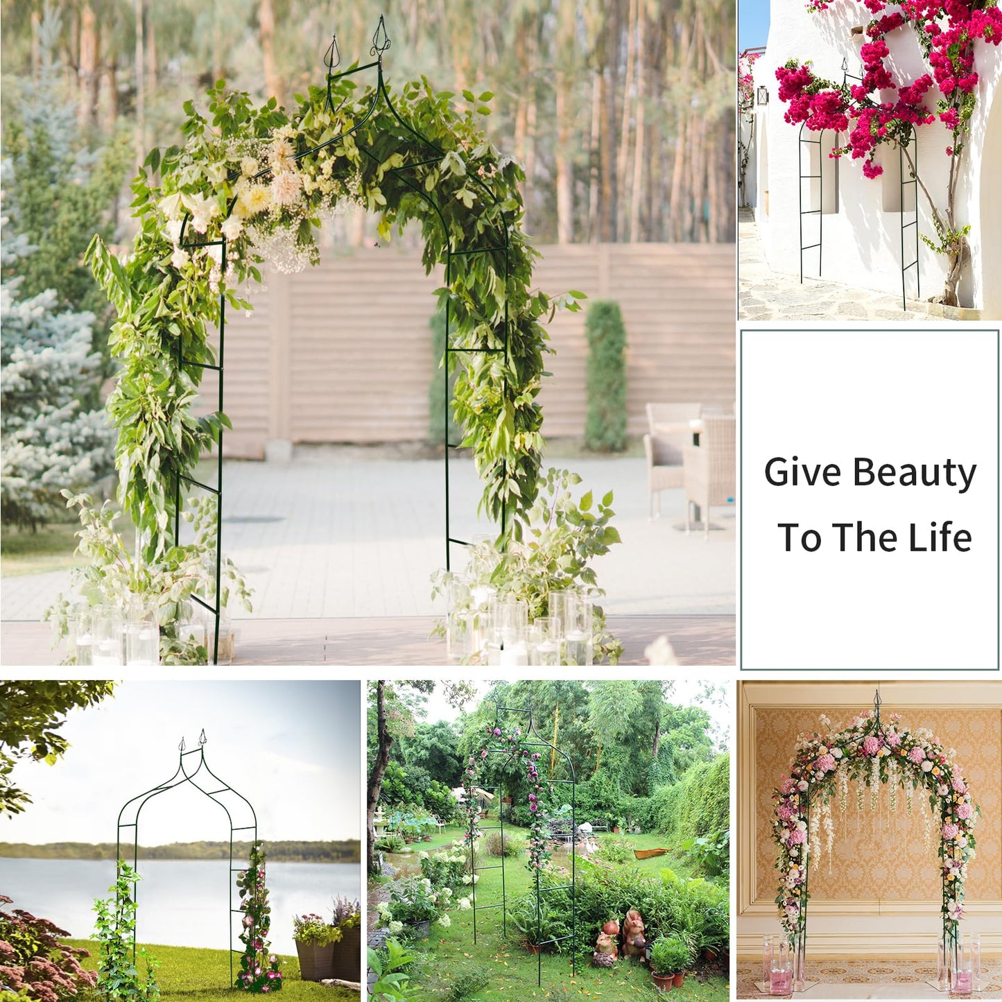 Thorise 8.3 Ft H x 4.6 Ft W Metal Pergola Arbor for Various Climbing Plant Wedding Garden Arch Bridal Party Decoration Wide Arbor