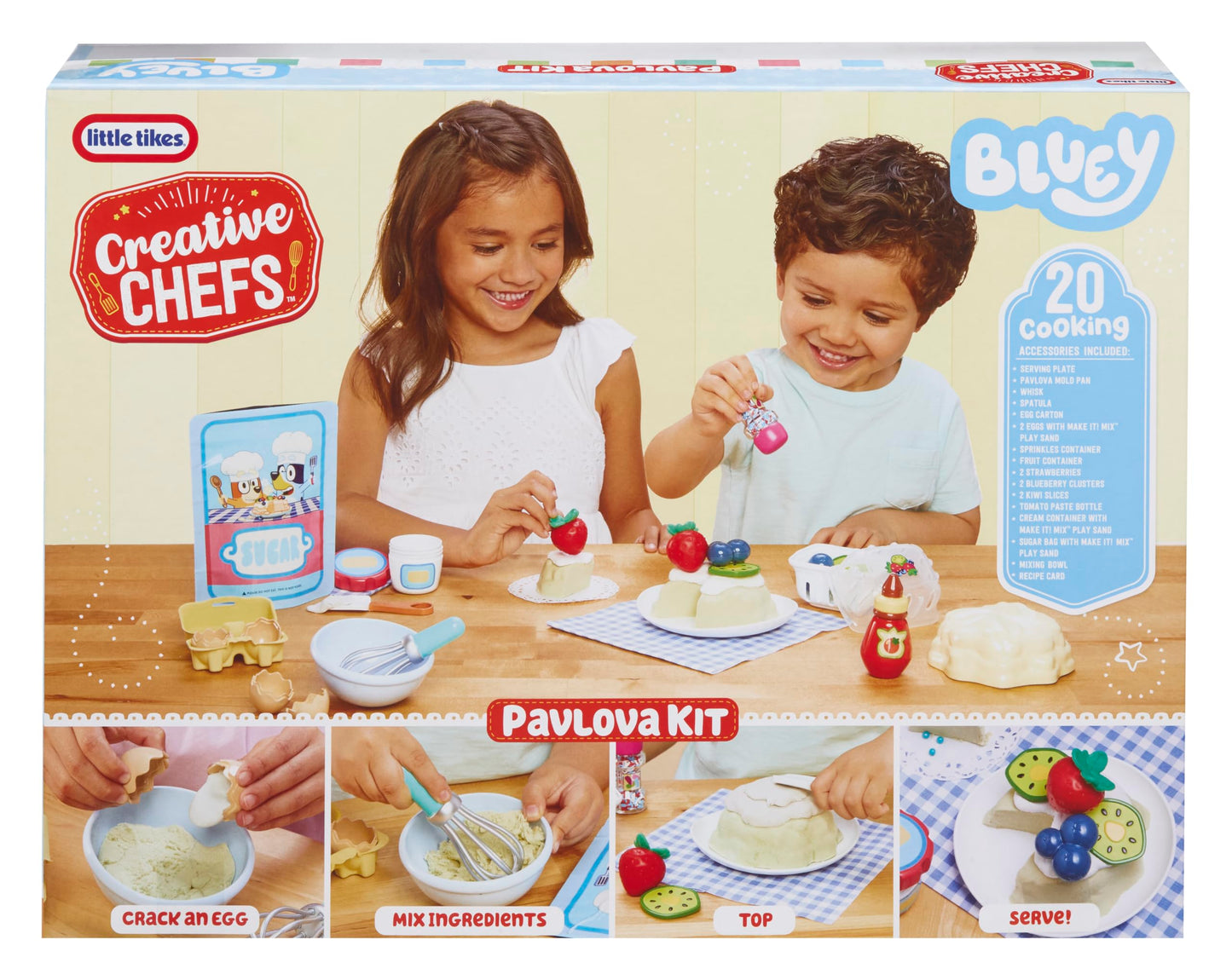 Little Tikes Creative Chefs Bluey Pavlova Kit with 15 Accessories, Pretend Play Cooking Set, for Boys and Girls Ages 3+ Years