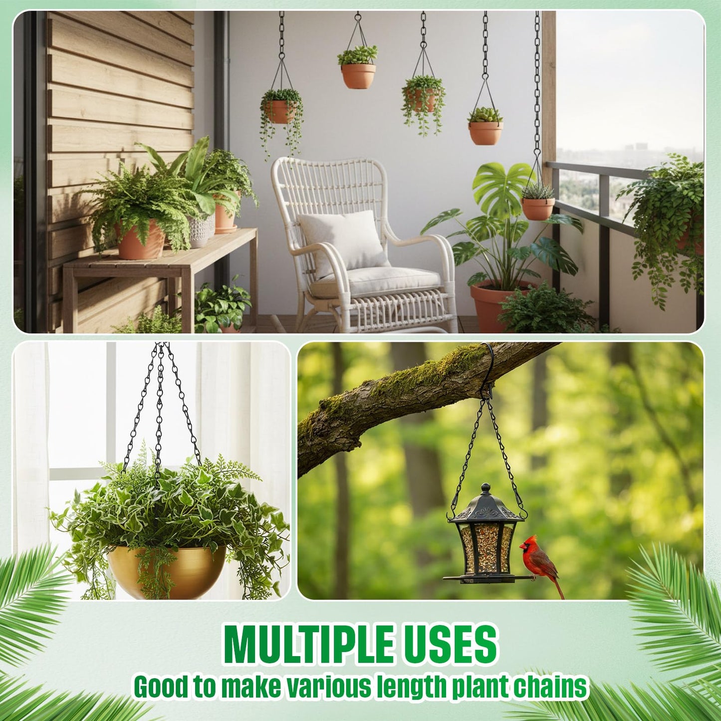 EBOOT 2 Pcs Hanging Chain for Bird Feeders, Planters, Lanterns and Ornaments (Black,9.5 Inch)