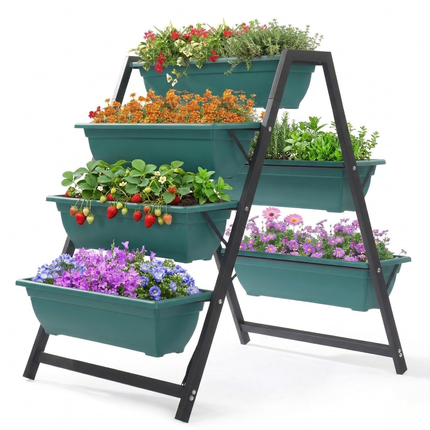 5-Tier Vertical Raised Garden Bed with 5 Planter Boxes, Large Mobile Garden Planter Stand for Herbs Flowers Vegetables, Outdoor Indoor Tiered Plant Bed for Patio Balcony Backyard