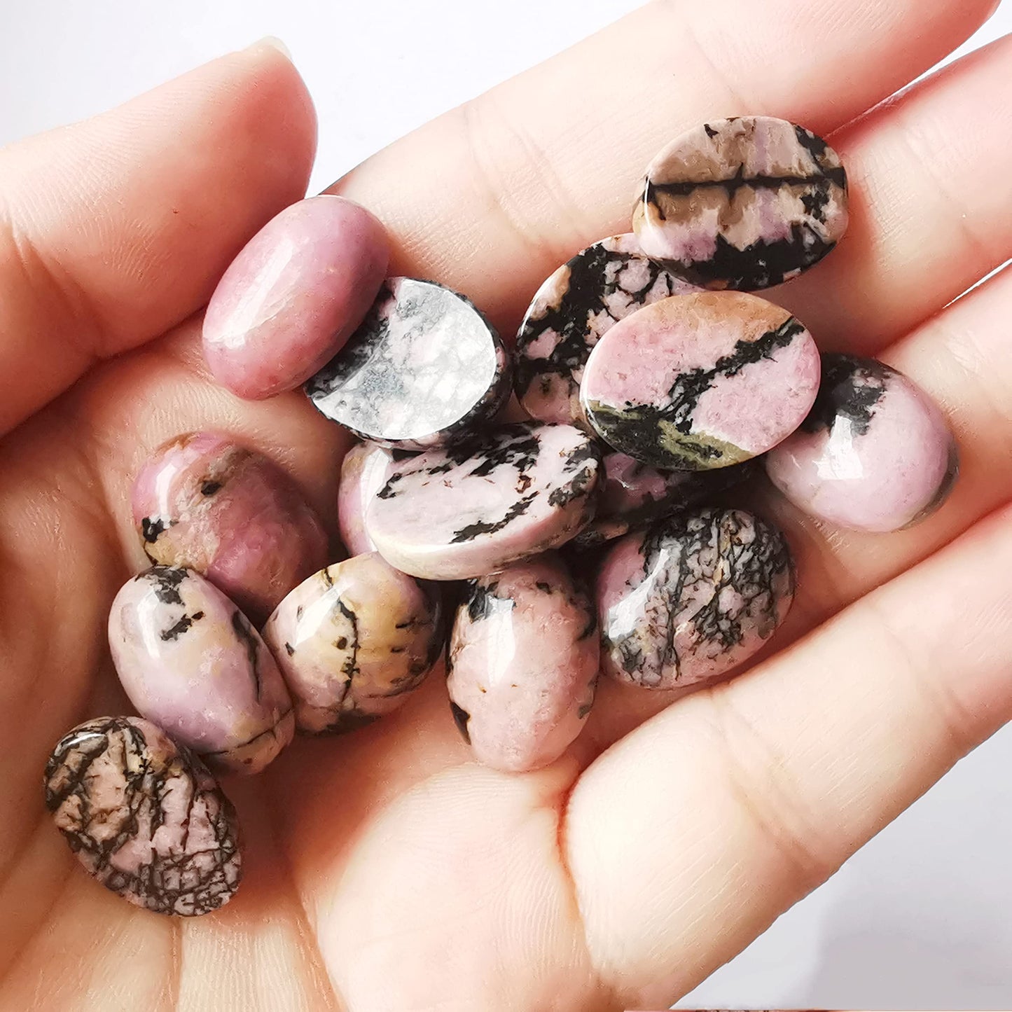 Bacatgem 7 Pcs Rhodonite Oval Cabochons Flatback Crystal Stone Gemstones Beads for Jewelry Making DIY,18x13mm