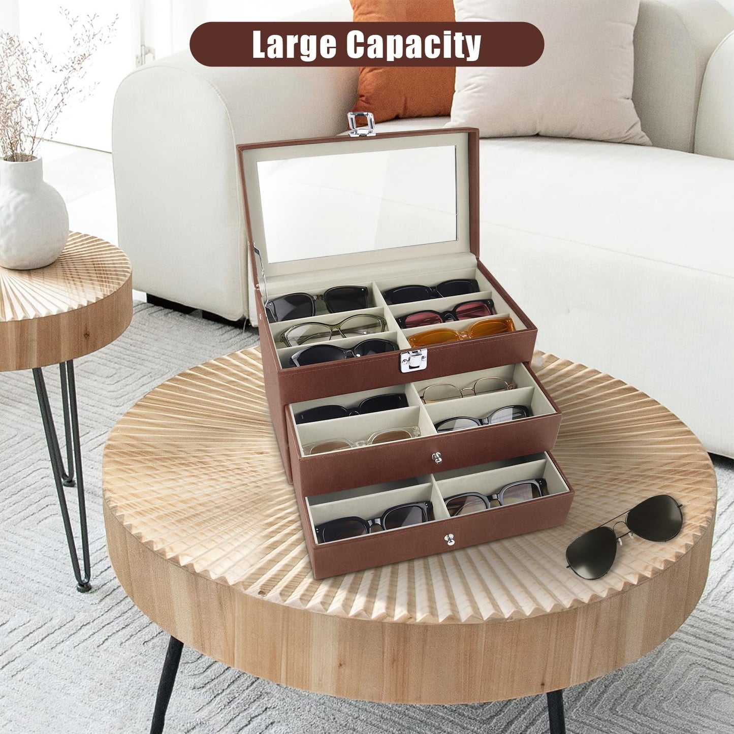 GRTCZYSL Sunglasses Organizer 18/20 Slots, Multiple Pairs Glasses Storage Case Leather Eyeglasses Display Box for Women Men