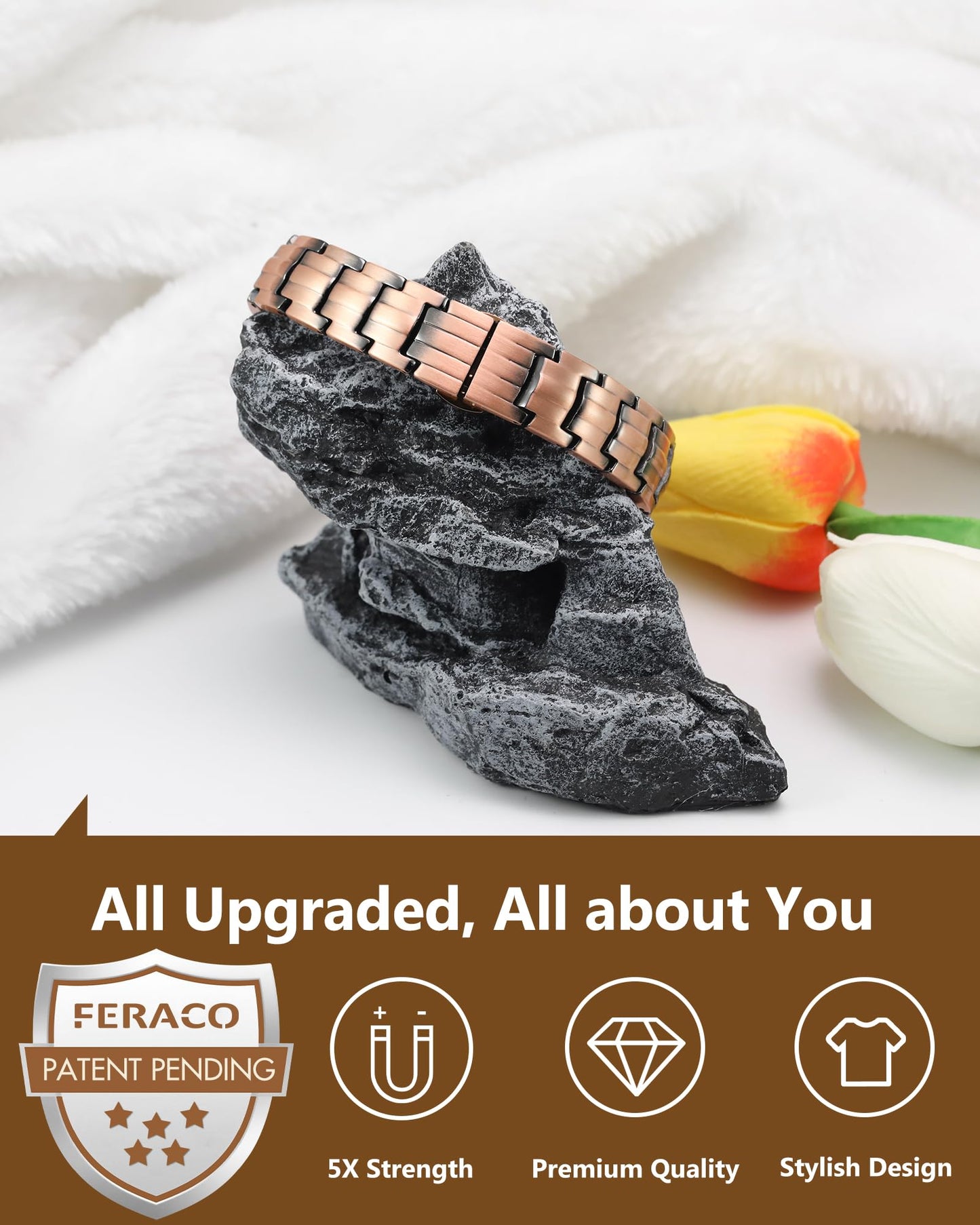Feraco Copper Magnetic Therapy Bracelets for Men with 5X Strength 5000 Gauss Magnets,99.99% Cooper Bracelet