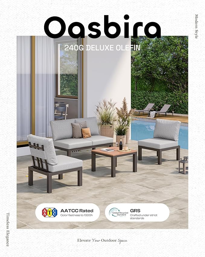 Aluminum Outdoor Patio Sofa Set, 2 Seats Modular Sectional Reclining Loveseat Sofa with Adjustable Backrest & Removable Cushions, All-Weather Conversation Sets for Garden & Yard, Gray