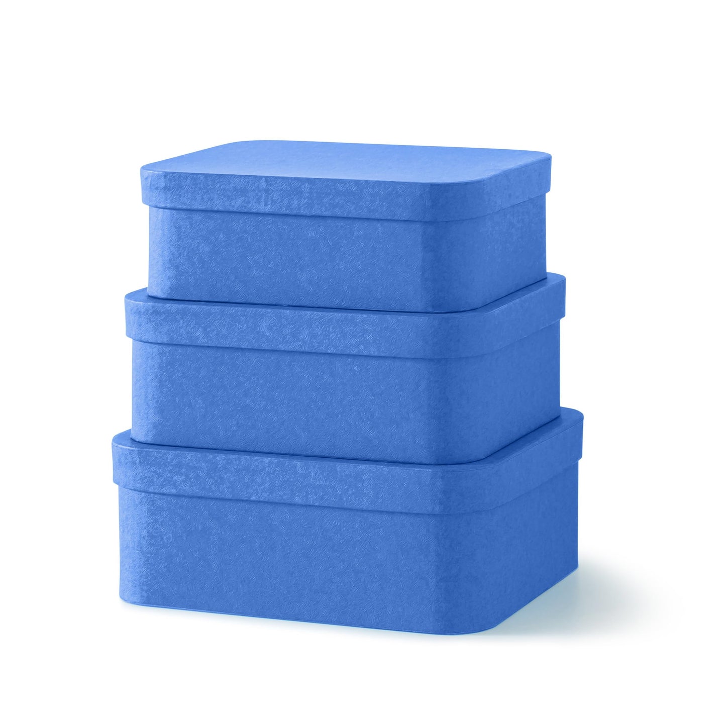 Soul & Lane Set of 3 Textured Royal Blue Boxes with Rounded Edges, Nesting Decorative Cardboard Boxes with Lids, Large Paperboard Storage for Organizing, Keepsakes, Gifts
