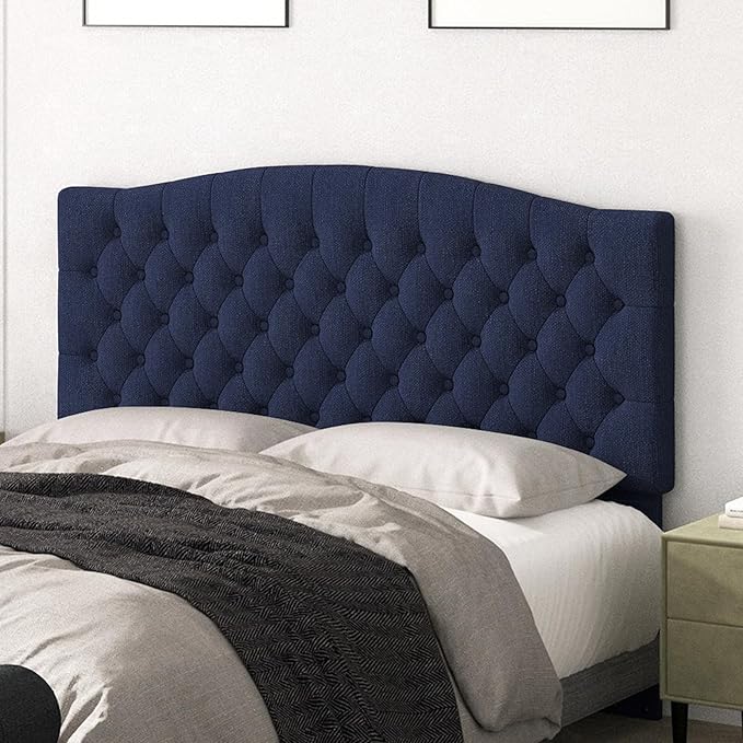 Queen Headboard Only, Upholstered Headboard for Adjustable Bed Linen Tufted Queen/Full Size Wall Mounted Head Board with Solid Wood Legs Head Board, Navy Blue