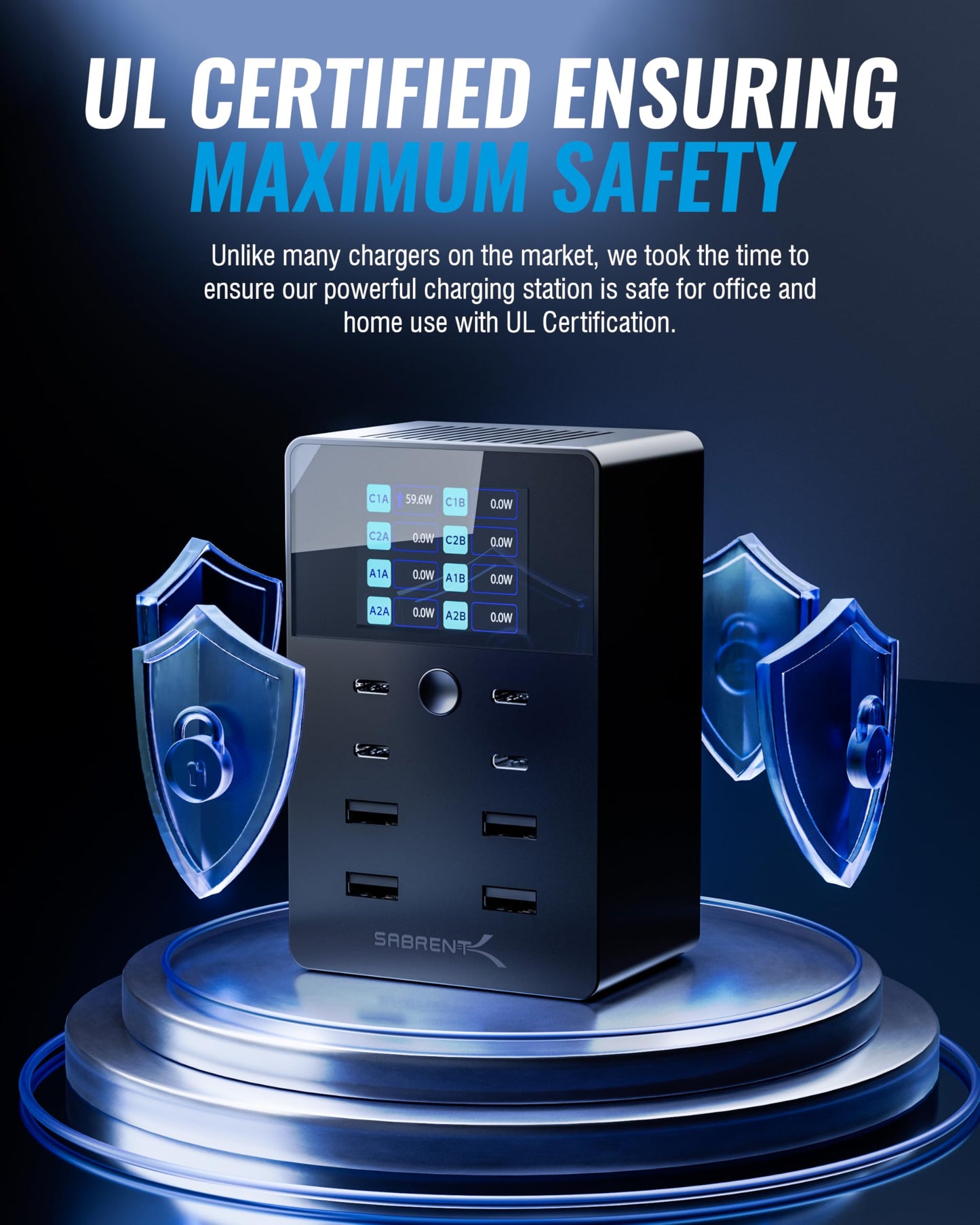 SABRENT VOLTIK Charging Station, 252W 8-Port USB C and USB A Desktop Charger, UL Certified with Real-Time LCD Display, Fast Charging for MacBook, iPhone, Samsung and More