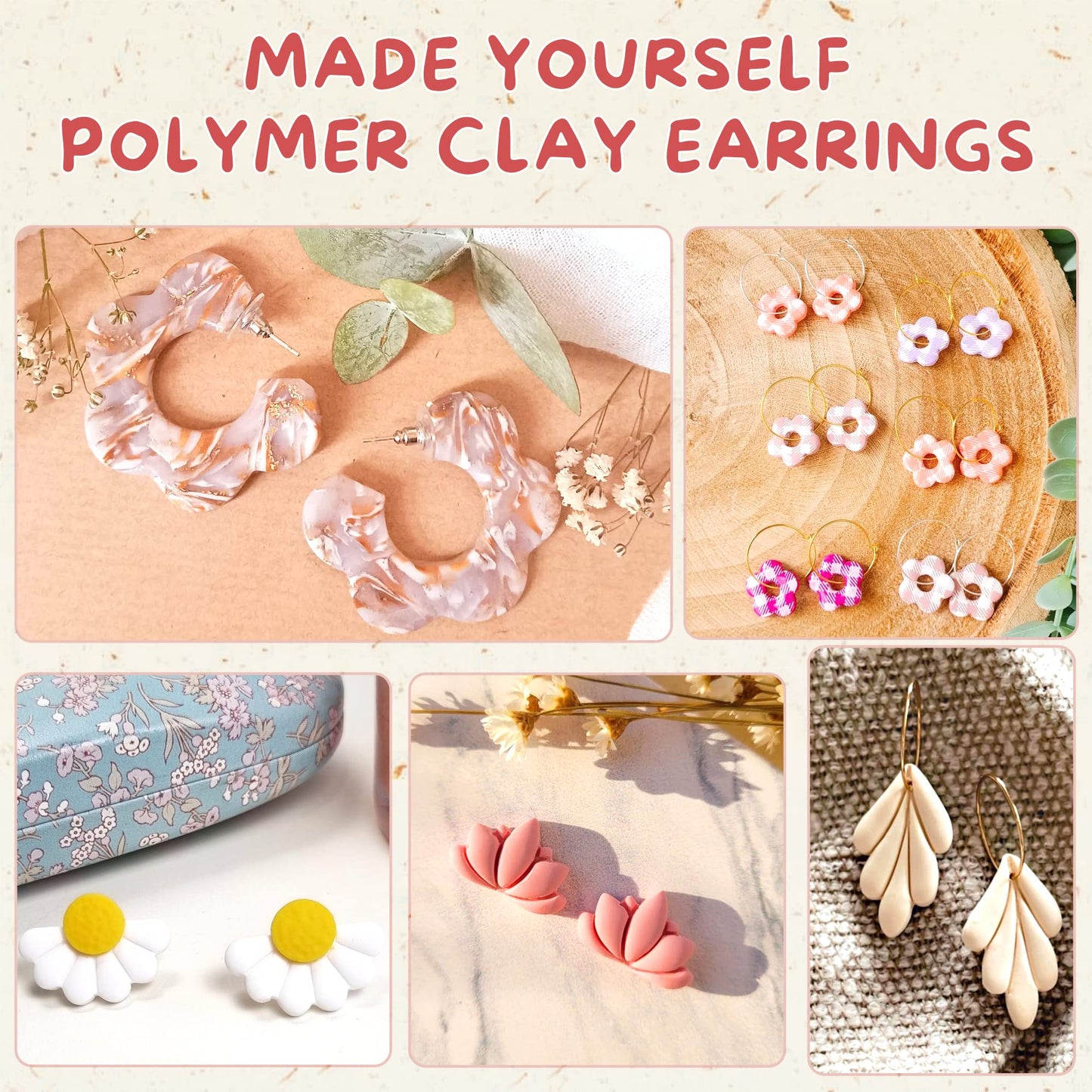 TAINSKY Flower Shape Polymer Clay Cutters Set, 12 Shapes Clay Earrings Cutters for Polymer Clay Jewelry, Plastic Clay Earring Cutters for Polymer Clay Jewelry Making
