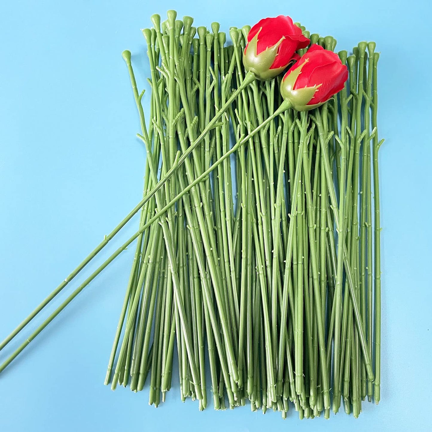 Yesok 100Pcs Floral Wire Stem Plastic Artificial Flower Floral Green Stem Wire DIY Craft Bouquet Making Floral Arrangement Tools
