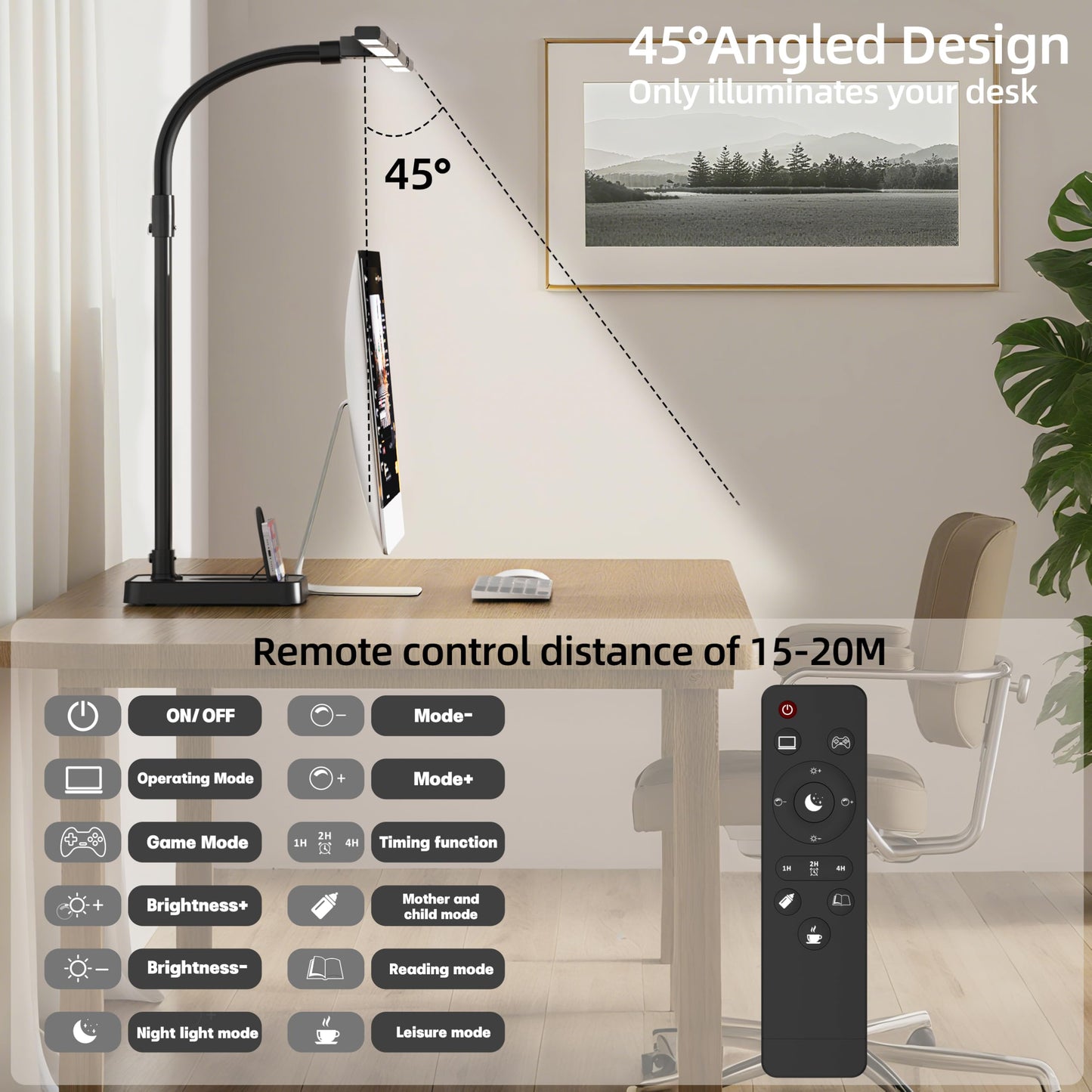 CJJFACA desk lamp for home office，Architect Led Desk Lamp with 25 Lighting Modes Adjustable Flexible Gooseneck, 24W Ultra Bright Task Lamp with Atmosphere Lighting（Black Desktop)