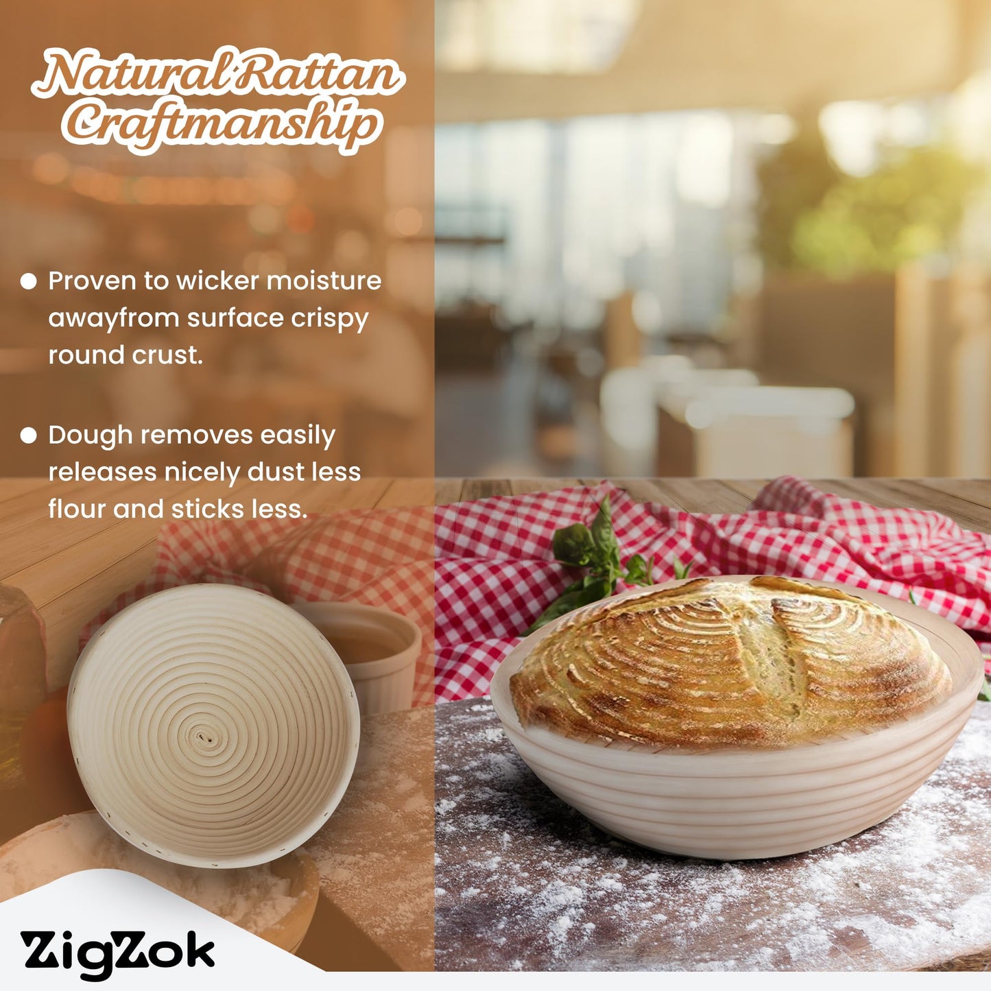 Banneton Bread Proofing Basket Set Of 2-9 Inch Sourdough Basket for Home Bakers, Bread Basket, Banneton basket For Artisan Bread making, Handmade Rattan Banneton Basket With Liners