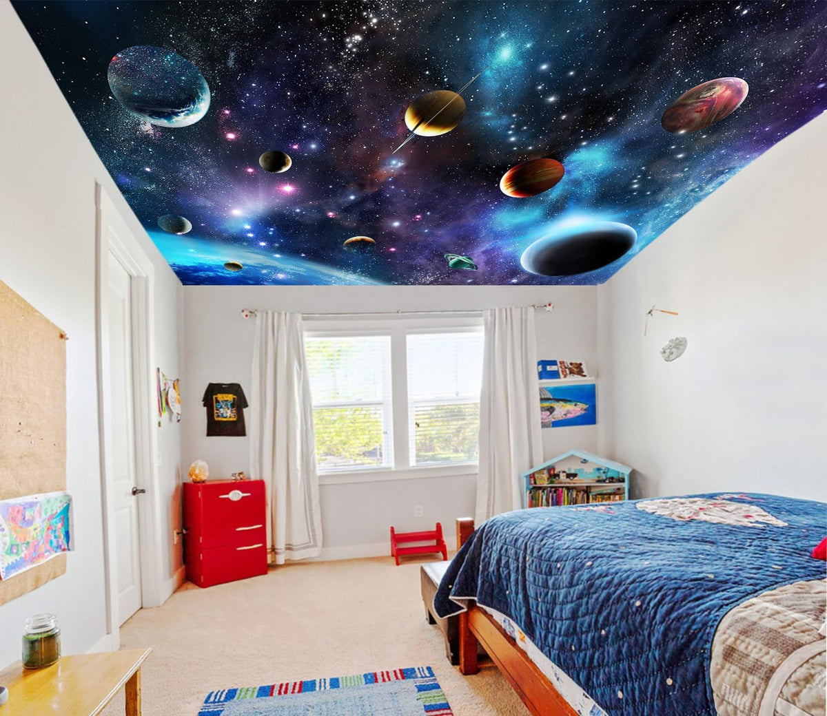 AFZEVEB-Space Galaxy Wallpaper Cosmic Planet Wall murals for Kids Room 136"x96" (Not Peel and Stick)
