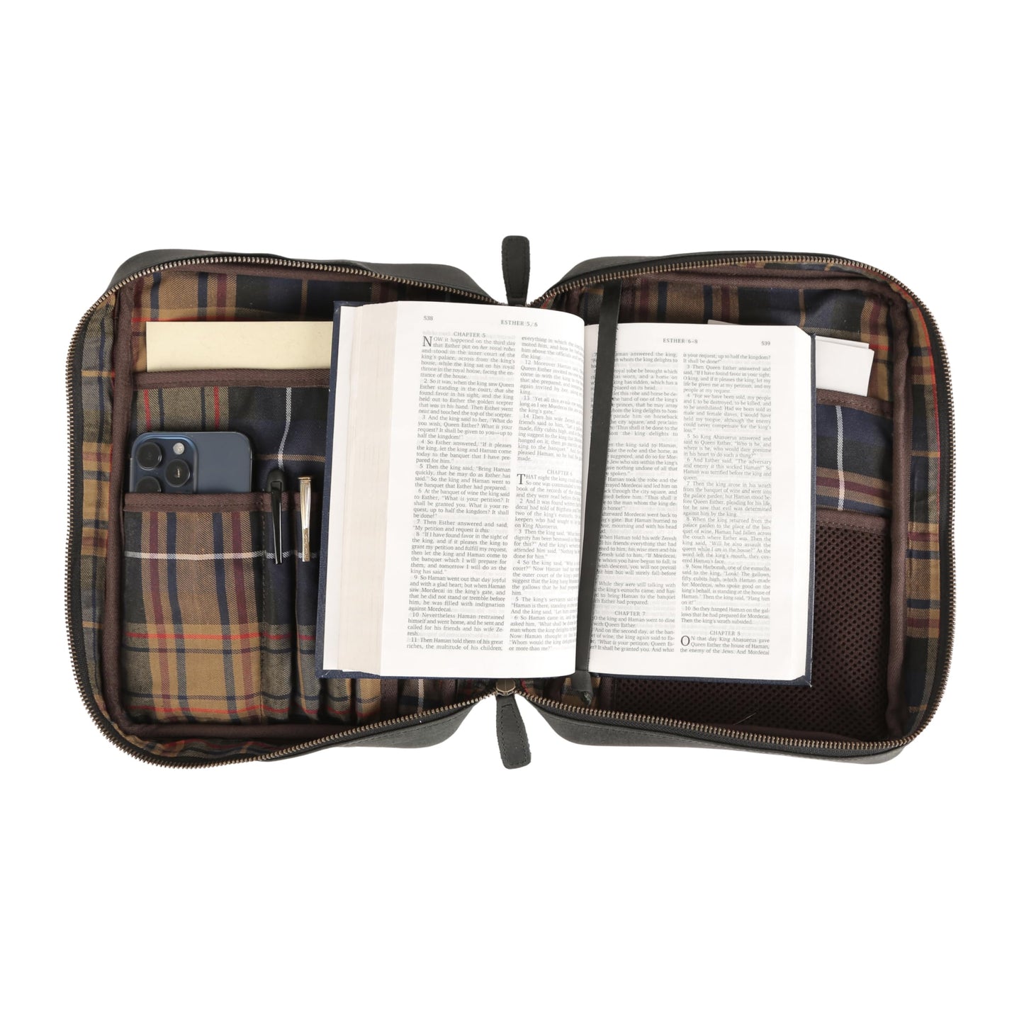 Leather Bible Cover for Men & Women – Zippered Bible Case with Handle, Note & Pen Organizer – Fits Large Study Bible – 11.5x8.5 Inch (Black)