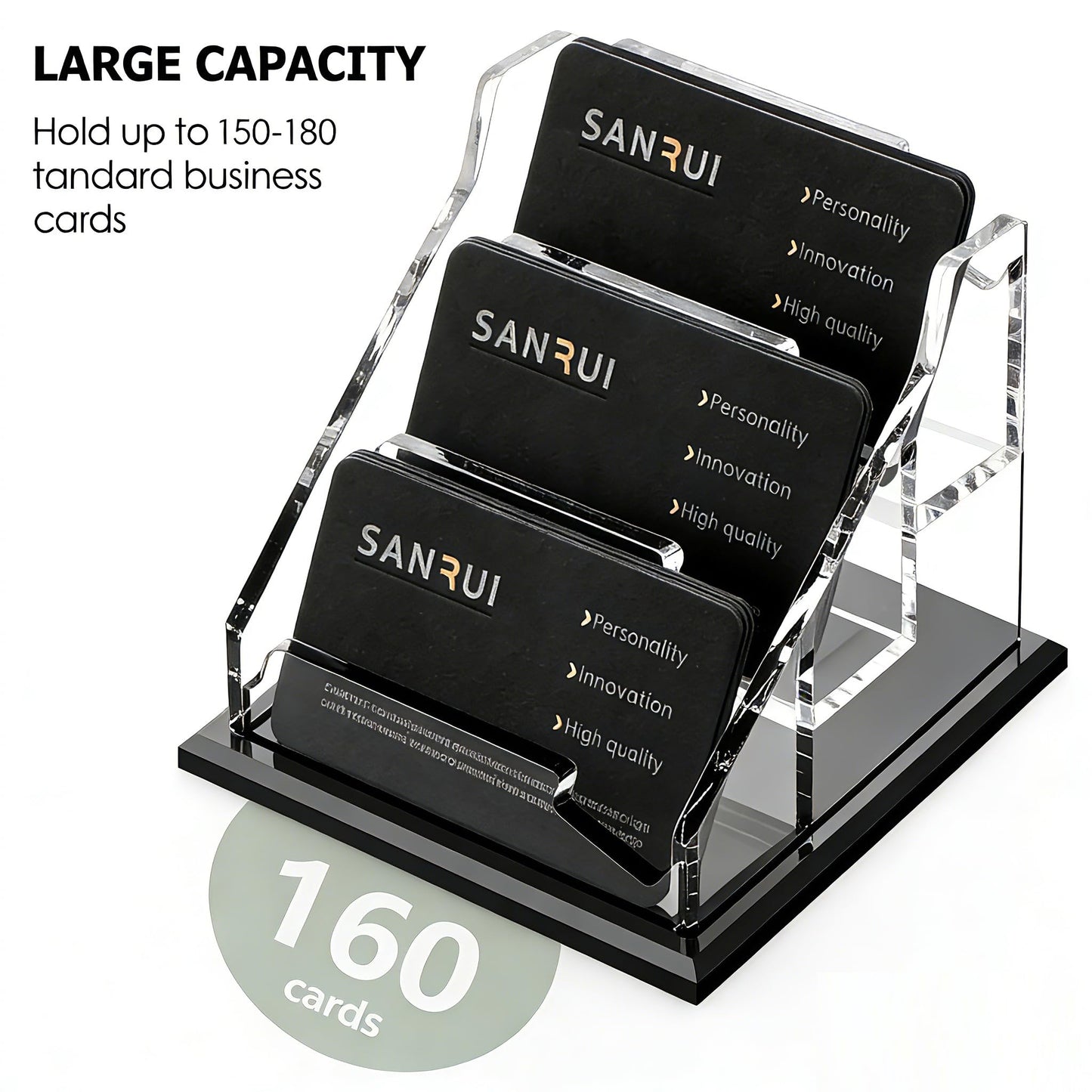 SANRUI Acrylic Business Card Holder - 8MM Thick Widened Base, 3-Slot Business Card Display for Desk , Fits 3.5x2 Inch Cards, Versatile for Office/Home/Trade Shows