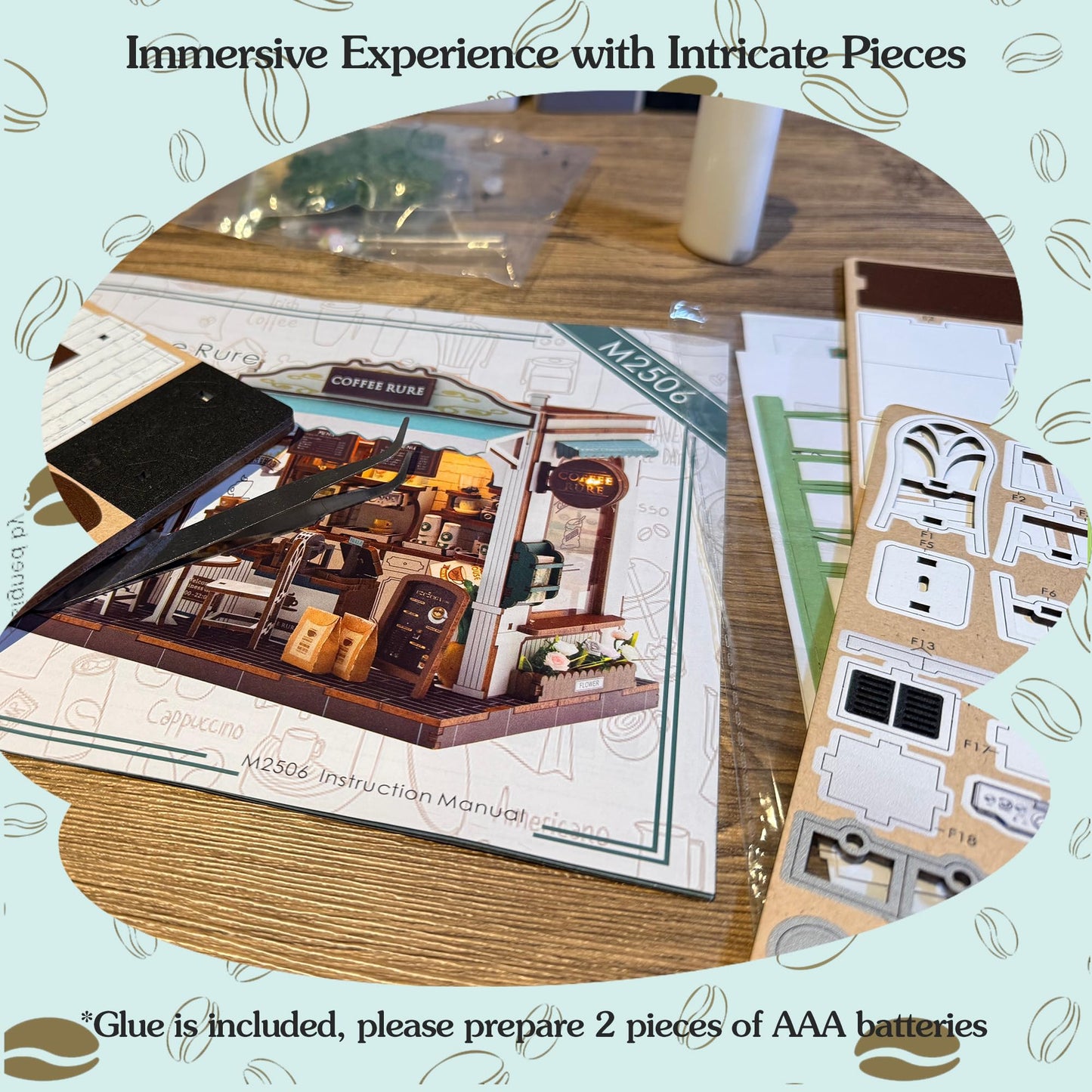 Soothee DIY Miniature House Kit, DIY Book Nook with LED Light | 3D Puzzles for Adults and Teens, Tiny House Building Kits for Bookshelf Decor, Relaxing Gift for Craft Lovers | Cafe Rure