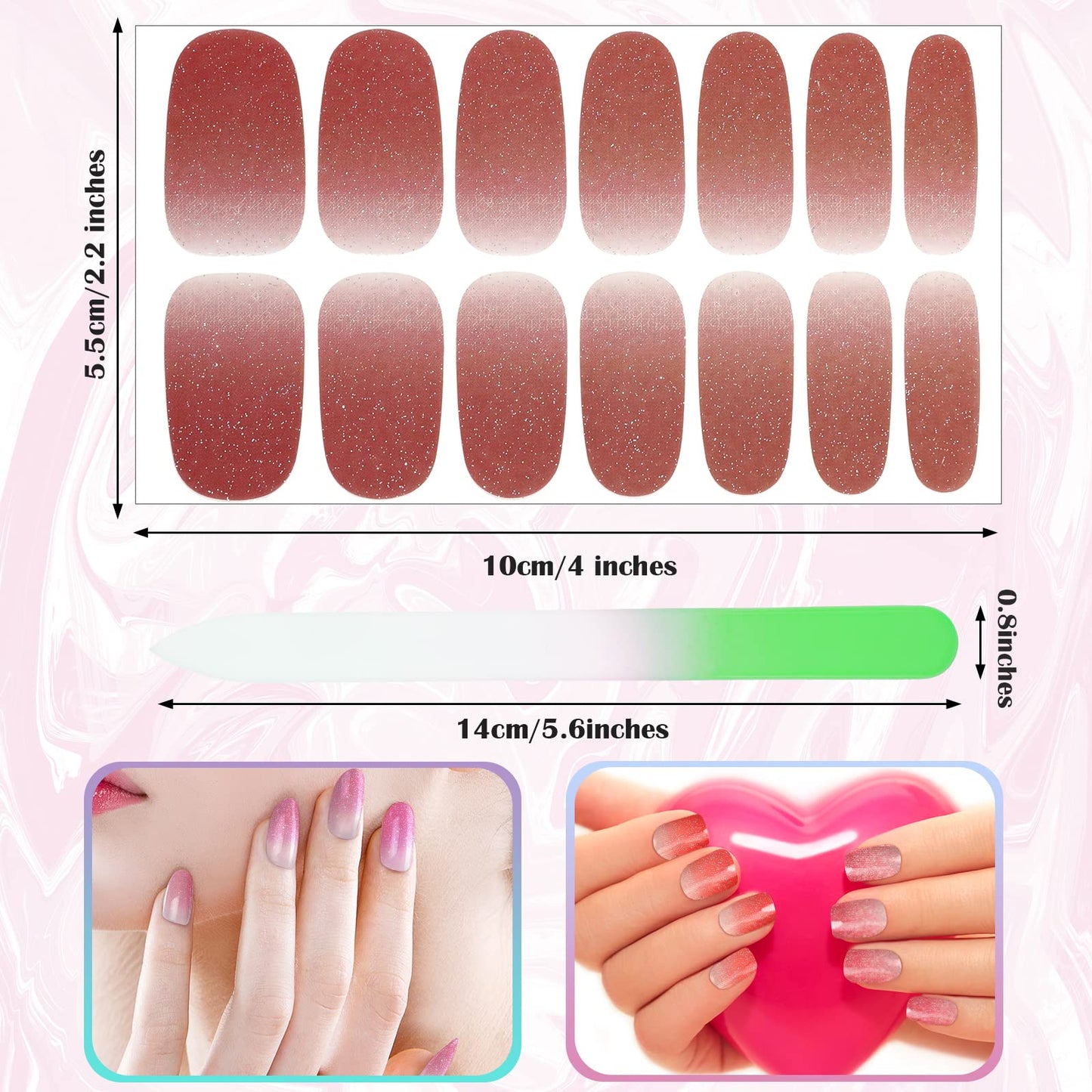 Maitys 336 Pieces 24 Sheets Full Wrap Nail Polish Strips Stickers Self Adhesive Gel Nail Strips Art Decals with File for Women DIY Decorations(Glitter Style)