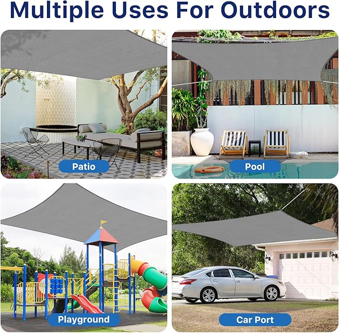 12'x16' Sun Shade Sail, UV Protection Outdoor Shade, Curved Tear Resistant Heavy Duty Sun Shade for Patio Garden, Backyard, Deck, Car Port, Playground, (Grey)