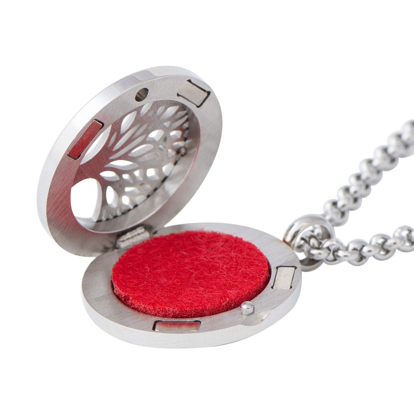 Wild Essentials Tree of Life Essential Oil Diffuser Necklace, Stainless Steel Locket Pendant with 24 inch Chain, 12 Color Refill Pads, Customizable Color Changing Perfume Jewelry for Aromatherapy