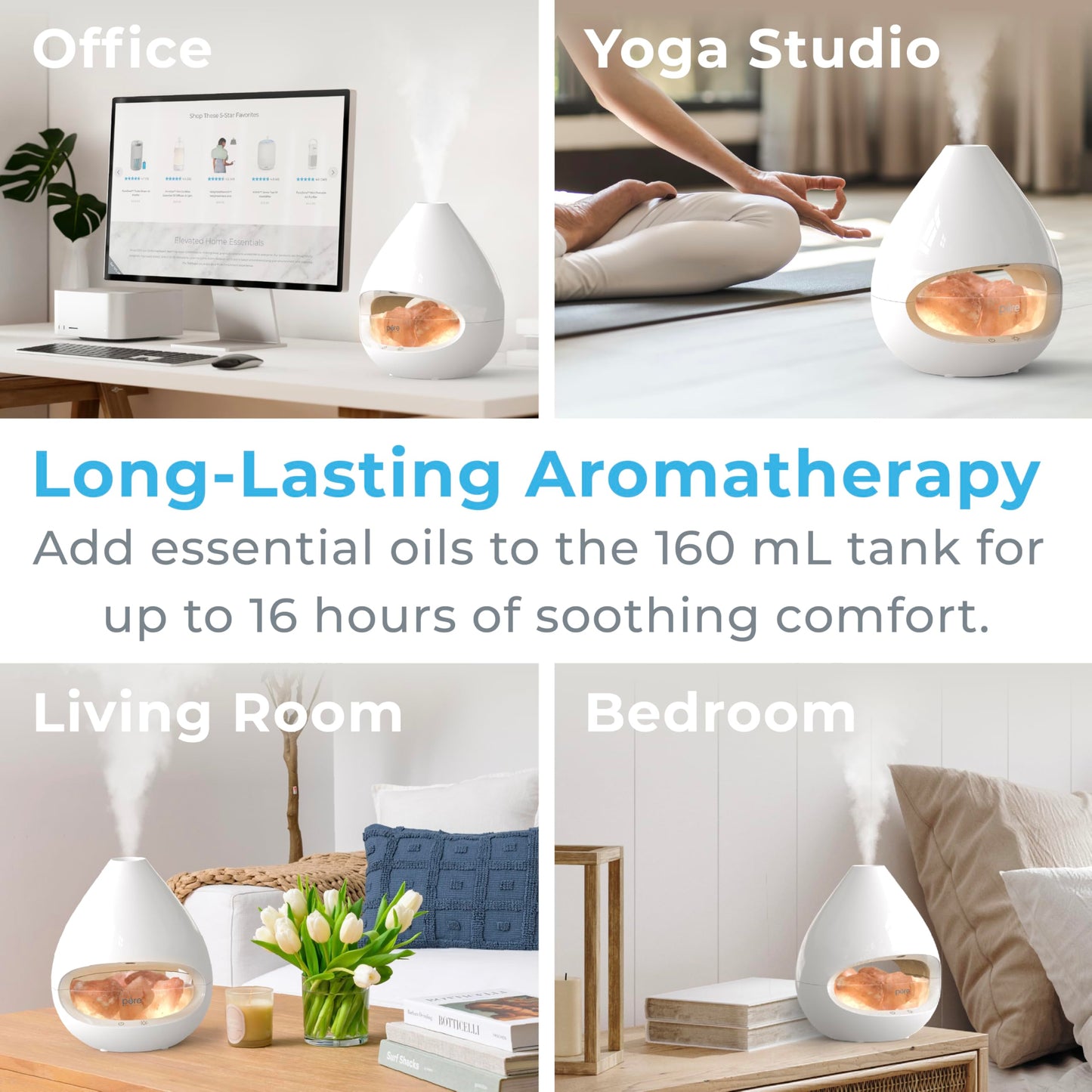 Pure Enrichment PureGlow Crystal - 2-in-1 Himalayan Salt Lamp & Ultrasonic Essential Oil Diffuser, Original Salt Therapy Lamp, 100% Pure Himalayan Salt, Ambient Glow, 160 mL 16-Hour Tank (White)