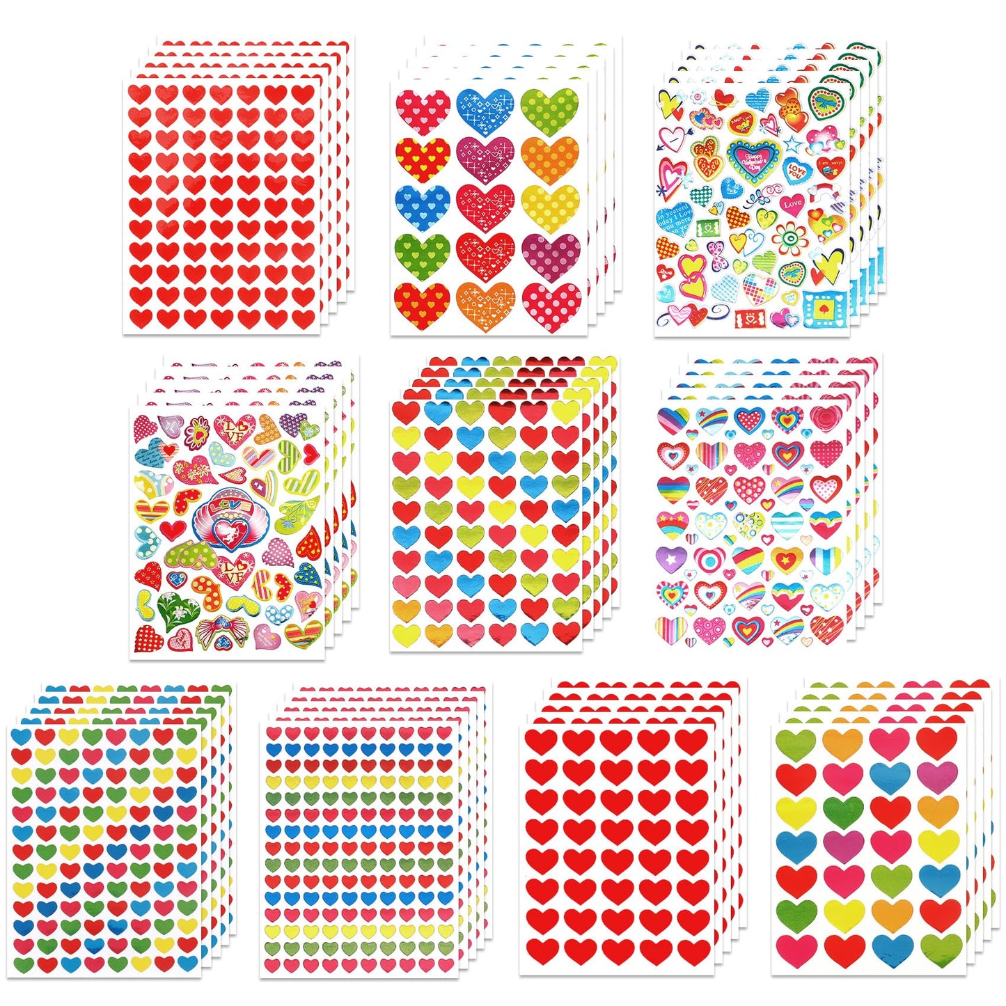 Heart Stickers, 3140 Pcs Small Heart Sticker Bulk, 50 Sheets Gilter Self Adhesive Love Sticker for Card Envelopes Gifts Craft Scrapbooking Wedding Mother's Day Valentines Day Party Decorations Favors
