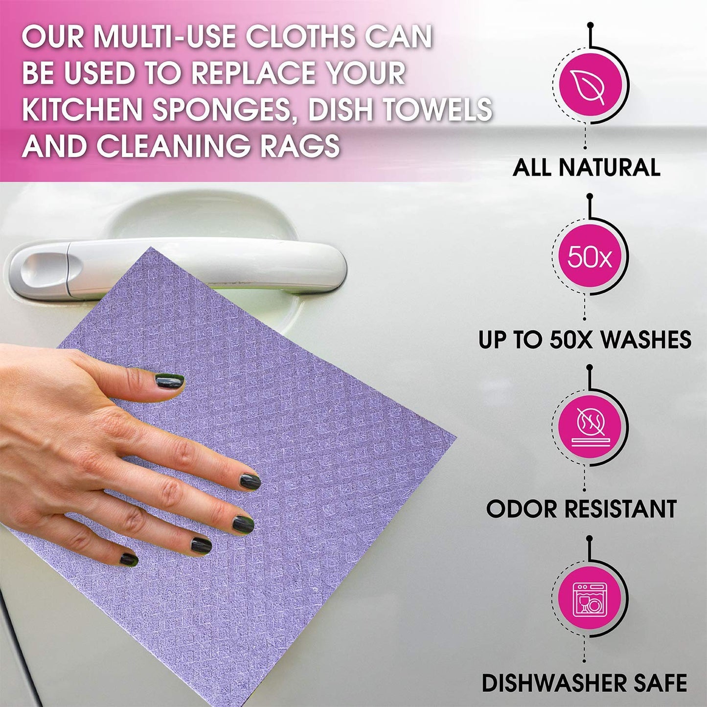 PINK RHINO LABS Swedish Dishcloths – Eco-Friendly Reusable Kitchen Towels – 10 Pack Cleaning Cloths for Dishes, Counters & Surfaces – Super Absorbent, Compostable, Zero-Waste Alternative