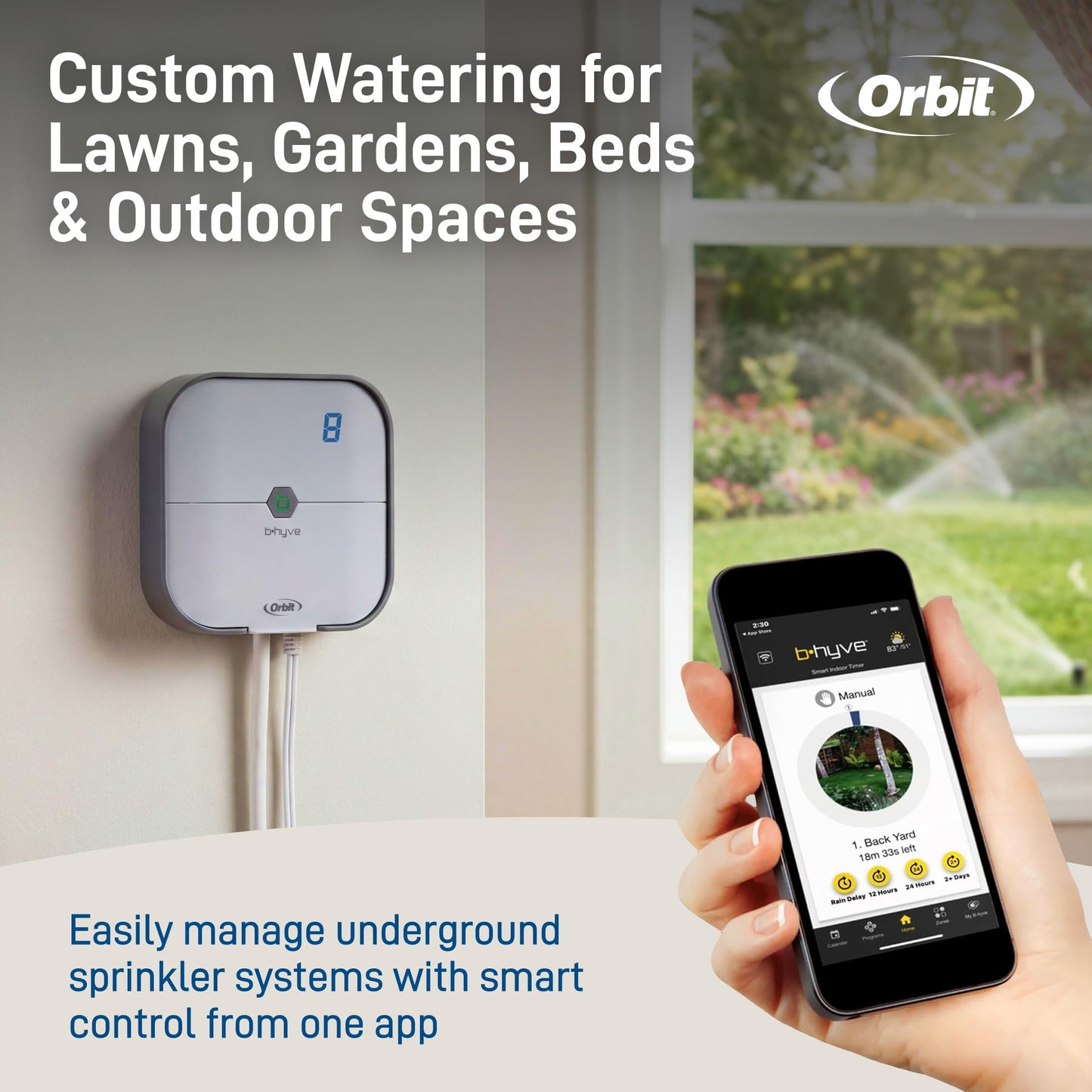 Orbit B-hyve Indoor Smart Sprinkler Controller - 8-Zone - WiFi Irrigation Controller - App Controlled Irrigation with Weather Adjustment - Easy Installation Smart Home Ready Device - 57925