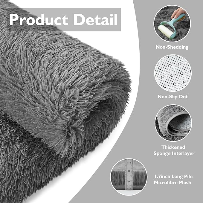 yulidayang Fluffy Round Area Rugs for Bedroom,5'X5'Shag Circle Area Rugs for Living Room,Non Slip Fuzzy Plush Rug for Kids Room Boys Girls Room and Dorm,Deep Grey
