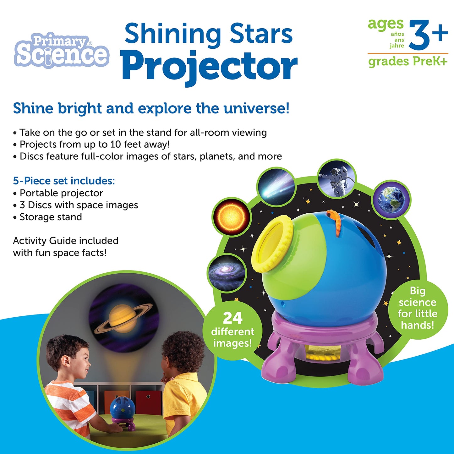 Learning Resources Shining Stars Projector - Space and Planets Exploration for Kids, Astronomy Toys, Toddlers Stargazing Toy, Glow in the Dark Stars, Galaxy and Astronaut Night Lights Observation